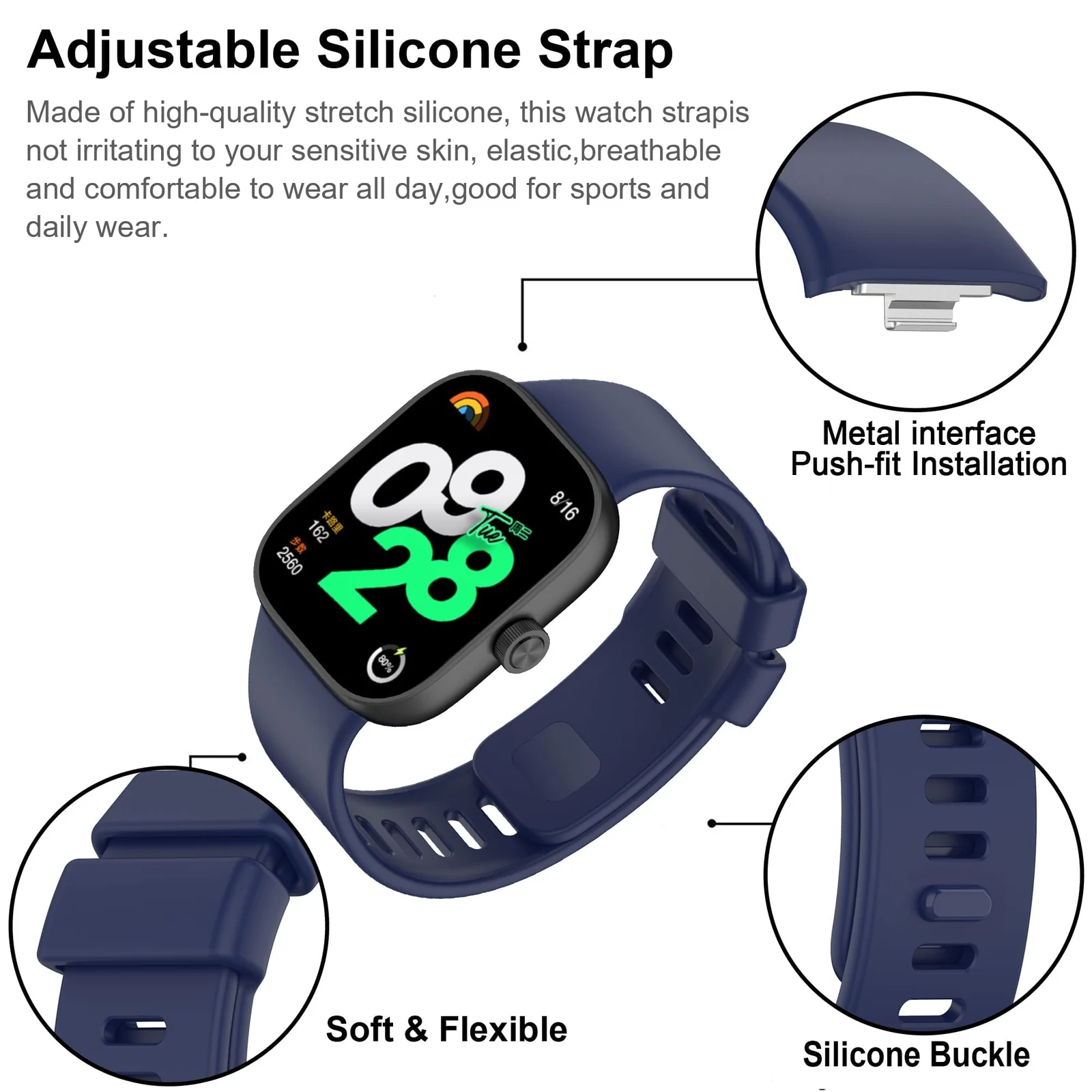 DL3 Mobilak Strap Compatible with Redmi Watch 4 / Redmi Watch 5 / Xiaomi Smart Band 8 Pro/Xiaomi Smart Band 9 Pro, Women Men Bracelet, Adjustable Replacement Armband Silicone Strap - Dark Blue