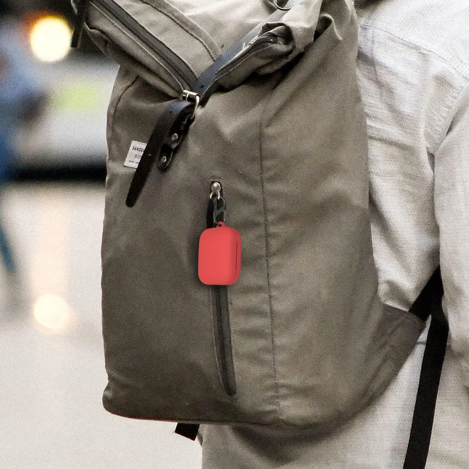 DL3 Mobilak Silicone Case Compatible with OnePlus Buds Pro Earbuds, Soft Silicone Protective Case Cover, Shockproof Sleeve with Carabiner - Red