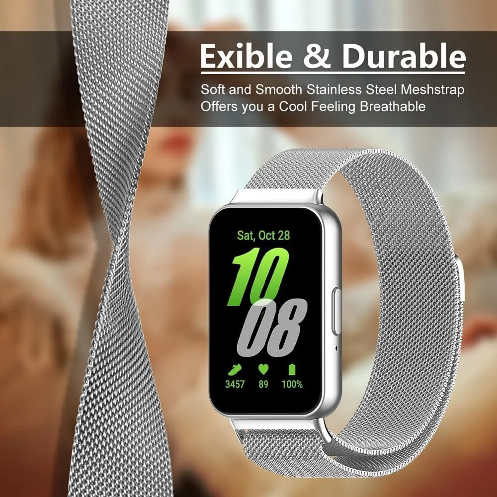 DL3 Mobilak Metal Strap Compatible with Samsung Galaxy Fit 3, Men and Women Milanese Magnetic Mesh Stainless Steel Magnetic Loop Replacement Fashion Adjustable Band for Samsung Galaxy Fit3 - Silver