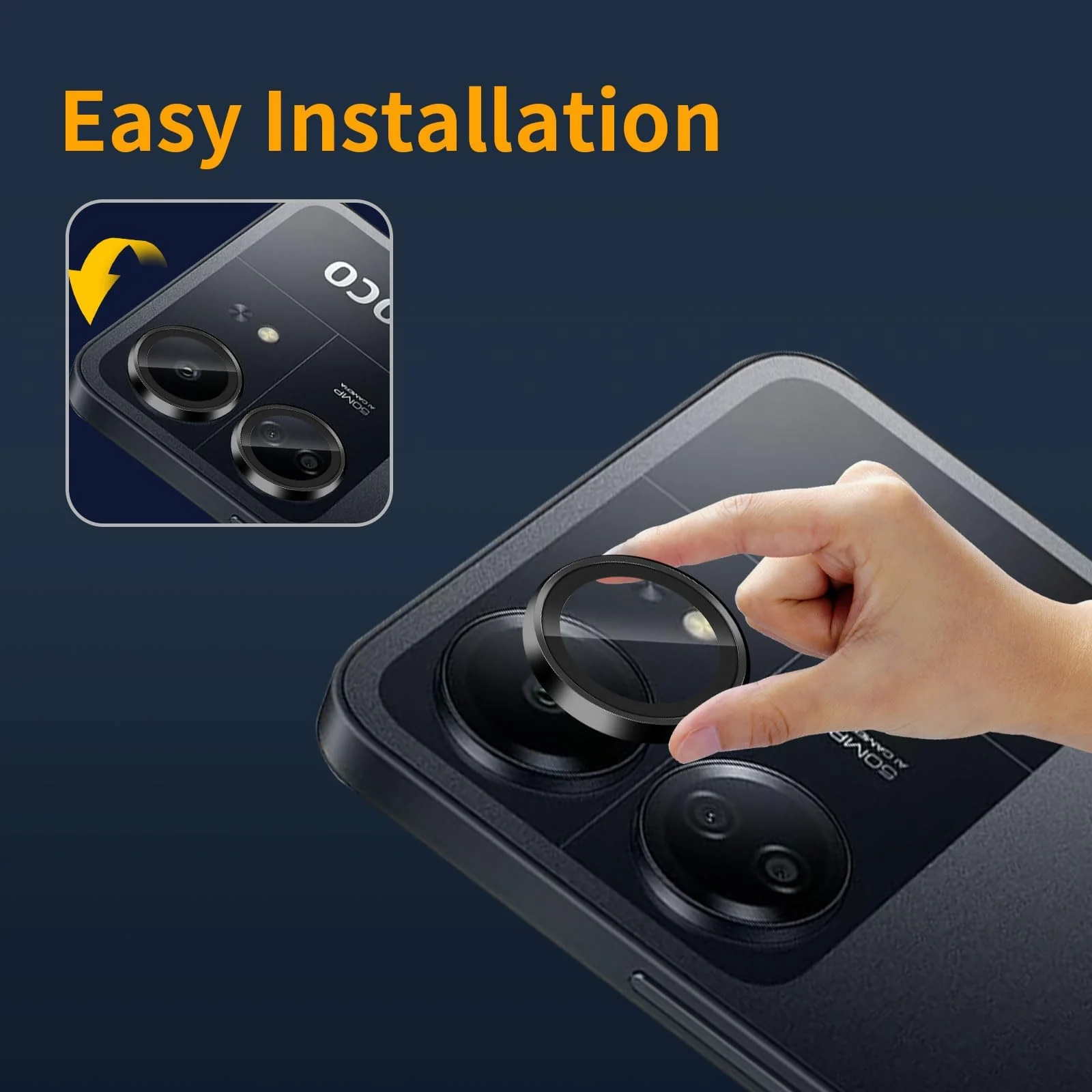DL3 Mobilak Camera Lens Protector for Xiaomi Redmi 13C / Xiaomi Poco C65 Accessories, 9H Tempered Glass Metal Individual Ring Camera Cover Screen Protector, Case Friendly, Anti Scratch - Black