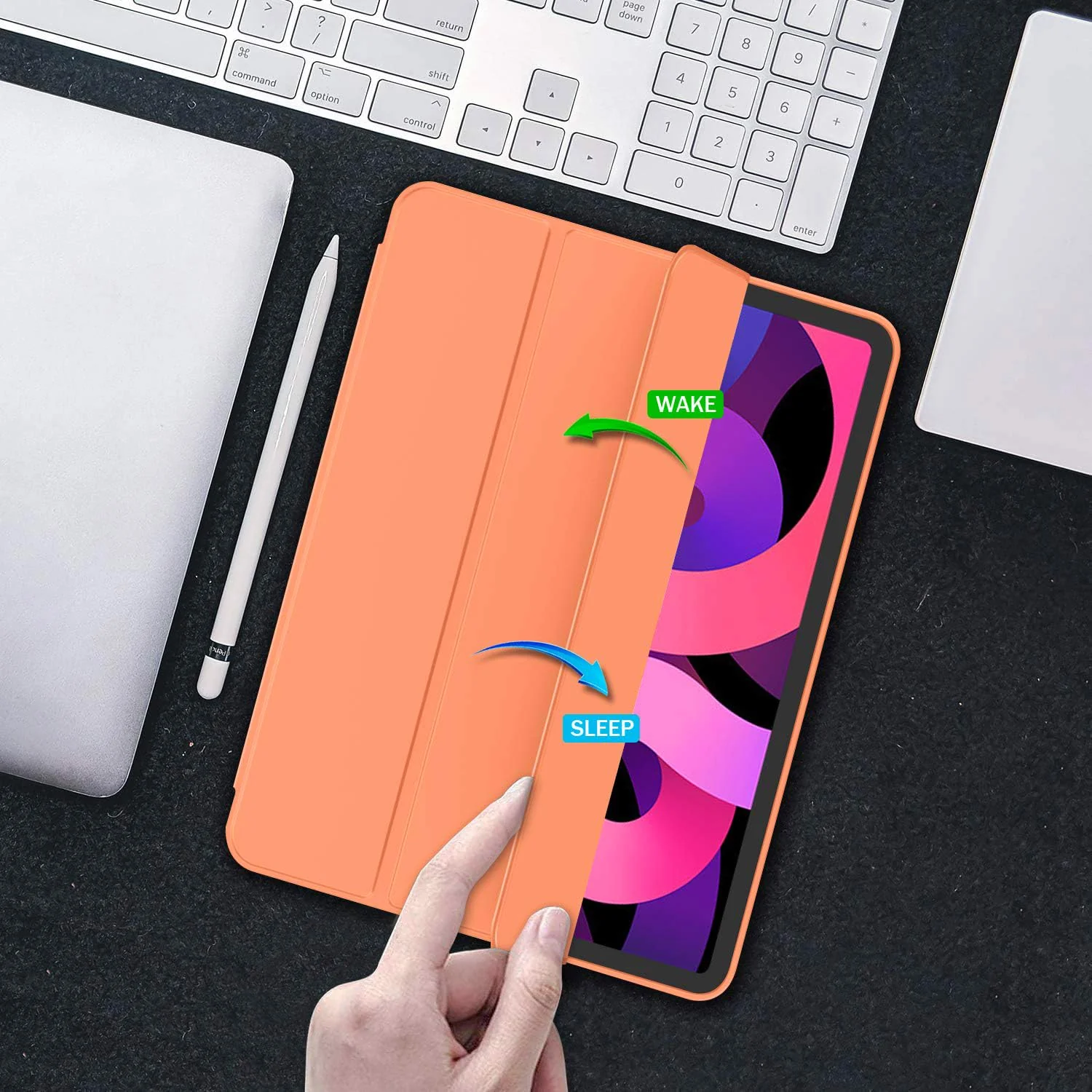 DL3 Mobilak iPad Air 11-Inch M2 (2024), iPad Air 5/4 (2022/2020 5th/4th 10.9-Inch) Case with Pencil Holder Full Body Protection + Apple 2nd Pencil Charging and Auto Wake/Sleep - Orange