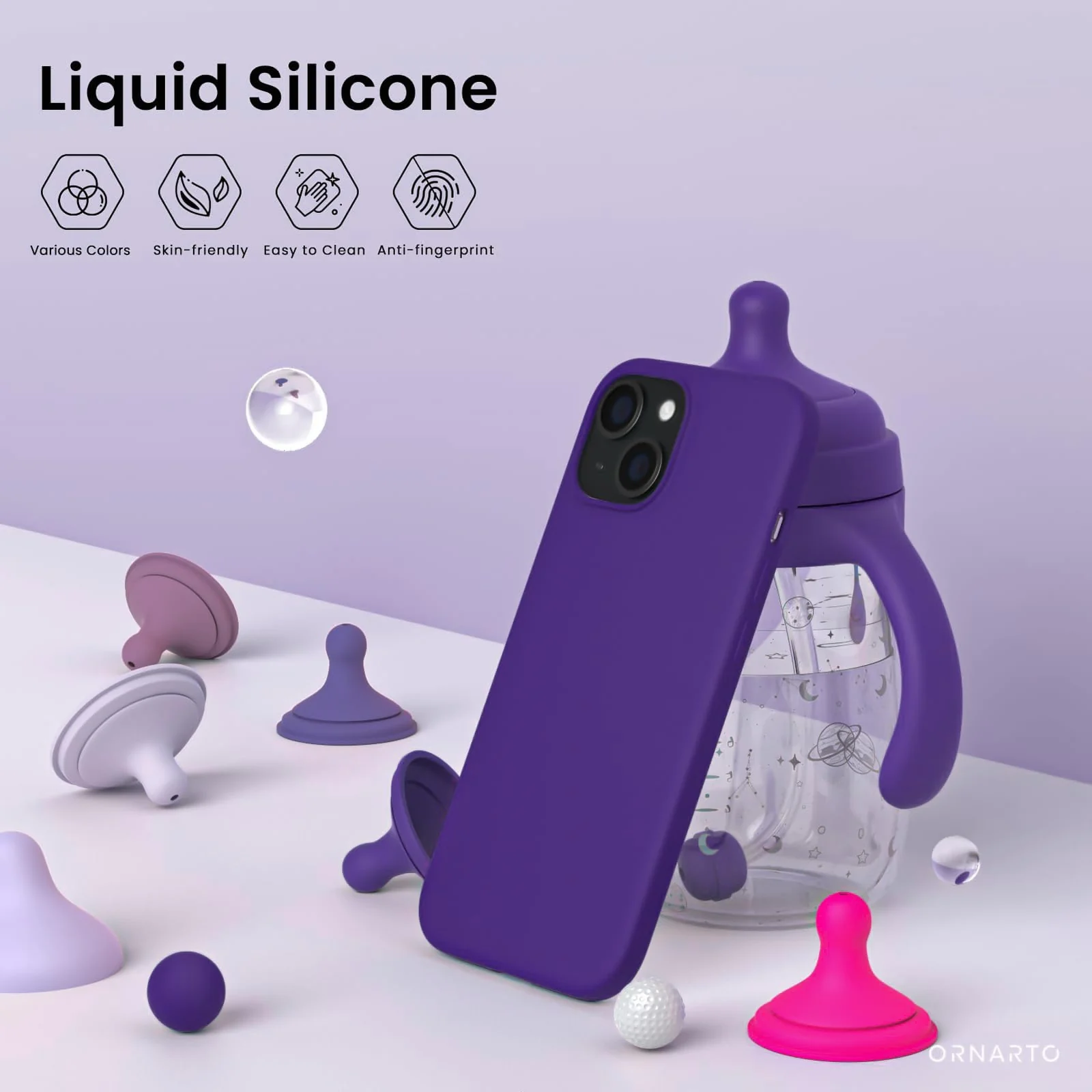 DL3 Mobilak Liquid Silicone Case for iPhone 15 Plus / iPhone 14 Plus, Supports wireless charging, Shock-absorbing protection, Scratch-resistant surface - Purple