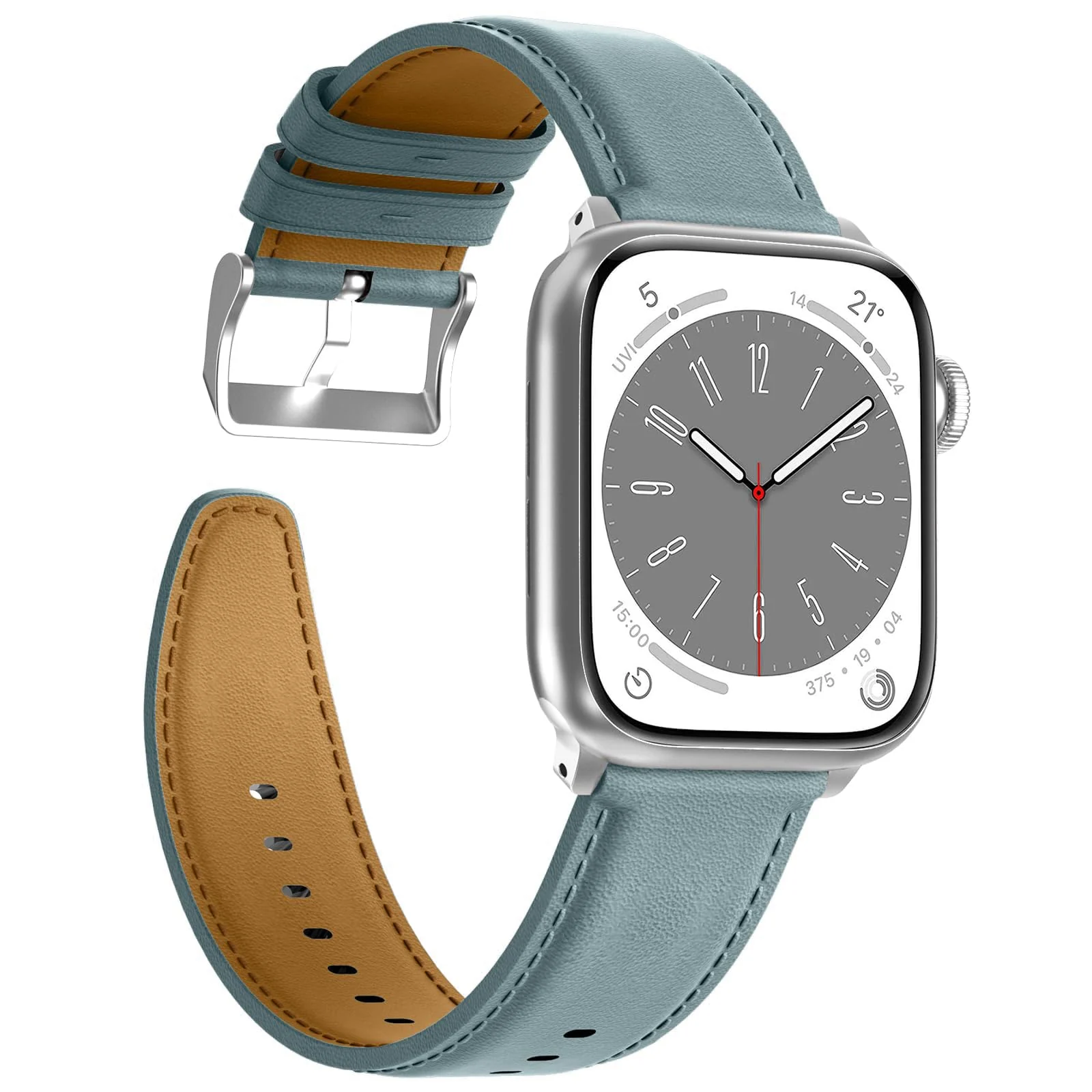 DL3 Mobilak Compatible with Apple Watch Band 49mm 46mm 45mm 44mm 42mm Leather Band Replacement Strap, Soft Leather Bracelet for iWatch Series 11 10 9 8 7 6 5 4 SE SE2 Ultra 3 2 1 - Light Blue