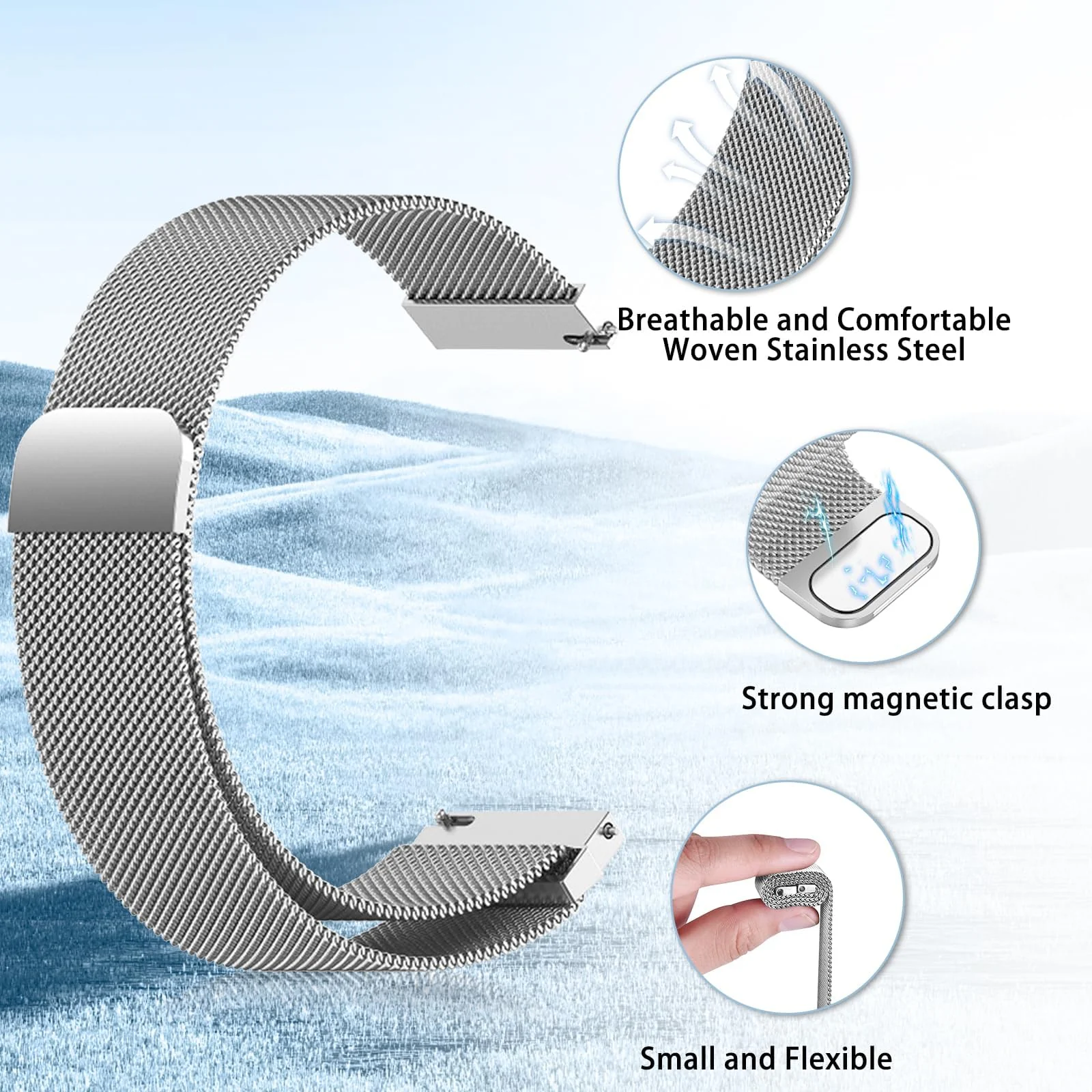 DL3 MOBILAK Milanese Magnetic Stainless-Steel Watch Strap for Xiaomi Redmi Watch 5 Lite and 5 Active - Silver