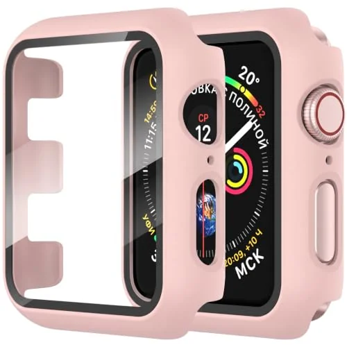 Dl3 Mobilak Hard Case Designed for Apple Watch 42MM Series 3/2/1, Built-in 9H [HD Clear] Tempered Glass Screen Protector, [Full Protection] Slim Cover for iWatch 42MM Series 3/2/1 (Pink)
