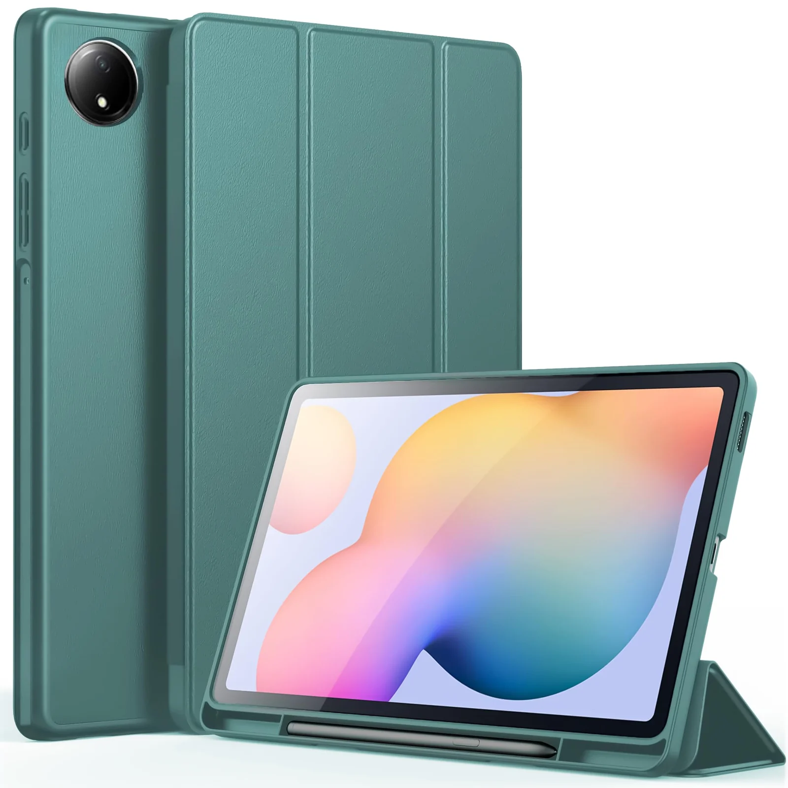 DL3 Mobilak Xiaomi Redmi Pad SE 8.7'' inch 2024 Tablet Case with Pen Holder, Soft TPU Back Trifold Stand Protective Smart Cover Flip, Auto Wake&Sleep - Green
