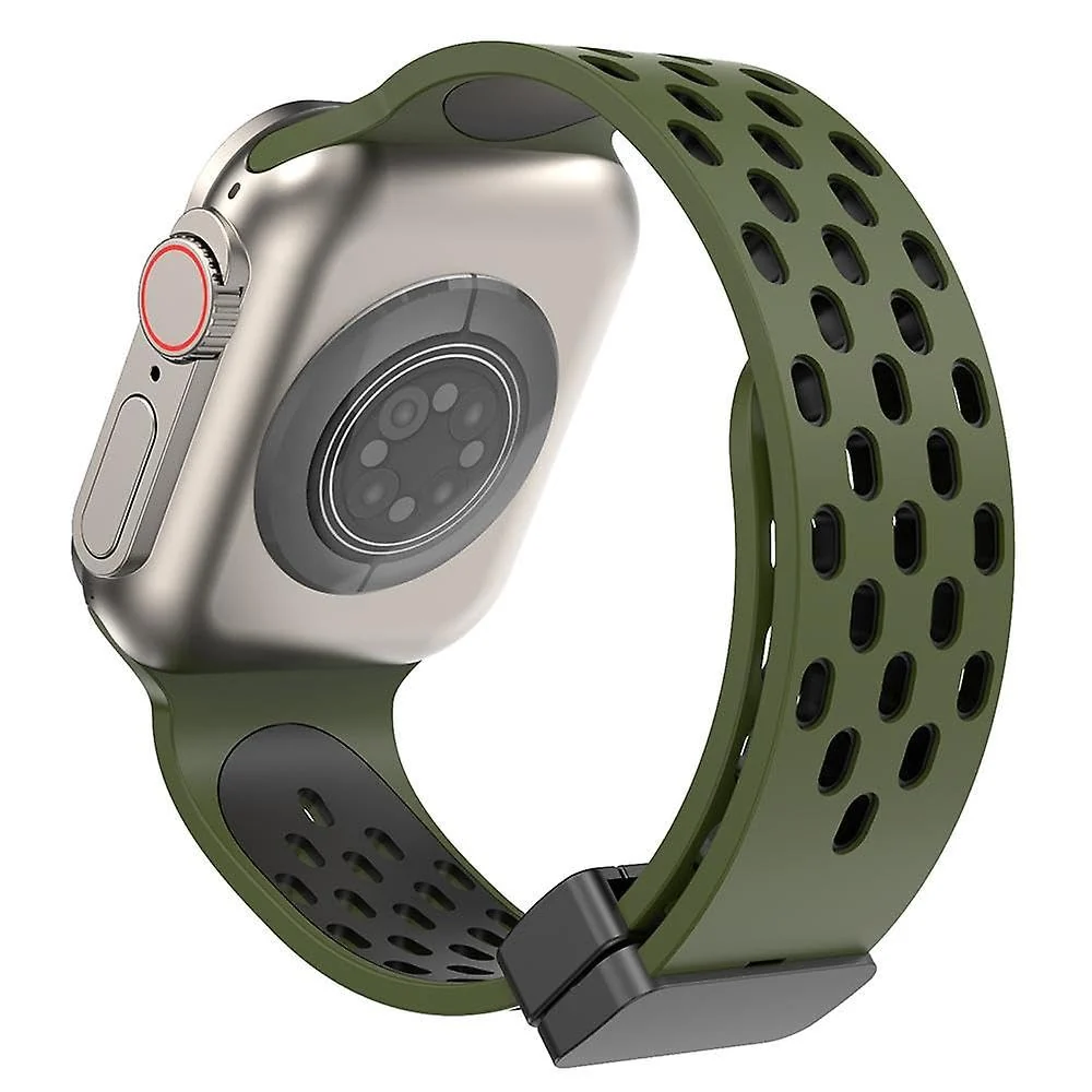 DL3 Mobilak Magnetic Bands for Apple Watch Band 49mm 45mm 44mm 42mm, Soft Silicone Magnetic Buckle Breathable Sport Watch Strap for iWatch Series SE2 SE 9 8 7 6 5 4 3 2 1 Ultra 2/Ultra - Green Black