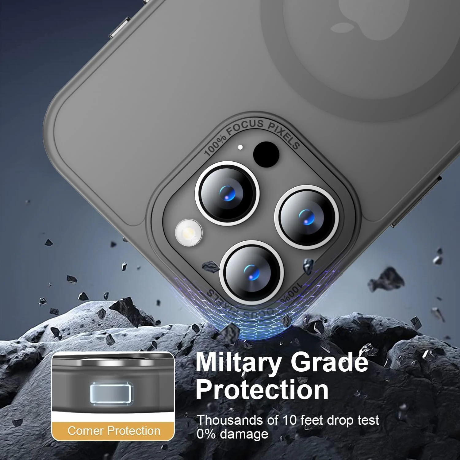 DL3 Mobilak Translucent Matte Case for iPhone 14 Pro Max 6.7-inch, Compatible with MagSafe accessories, Supports wireless charging, Built-in magnetic car-mount support - Gray