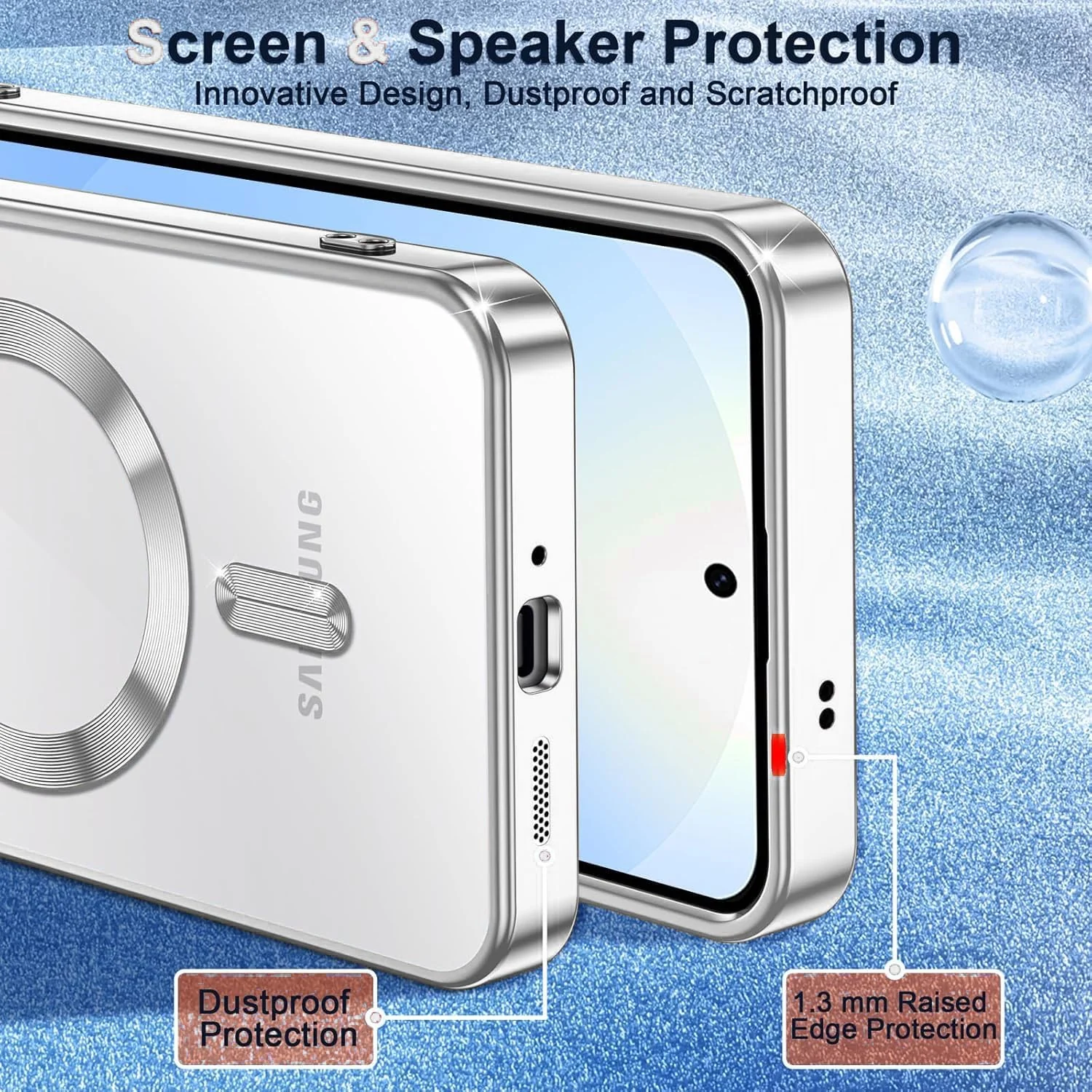DL3 Mobilak Clear MagSafe-Compatible Magnetic Case for Samsung Galaxy S25 FE 5G with Camera Protection and Magnetic Car-Mount Support - Silver