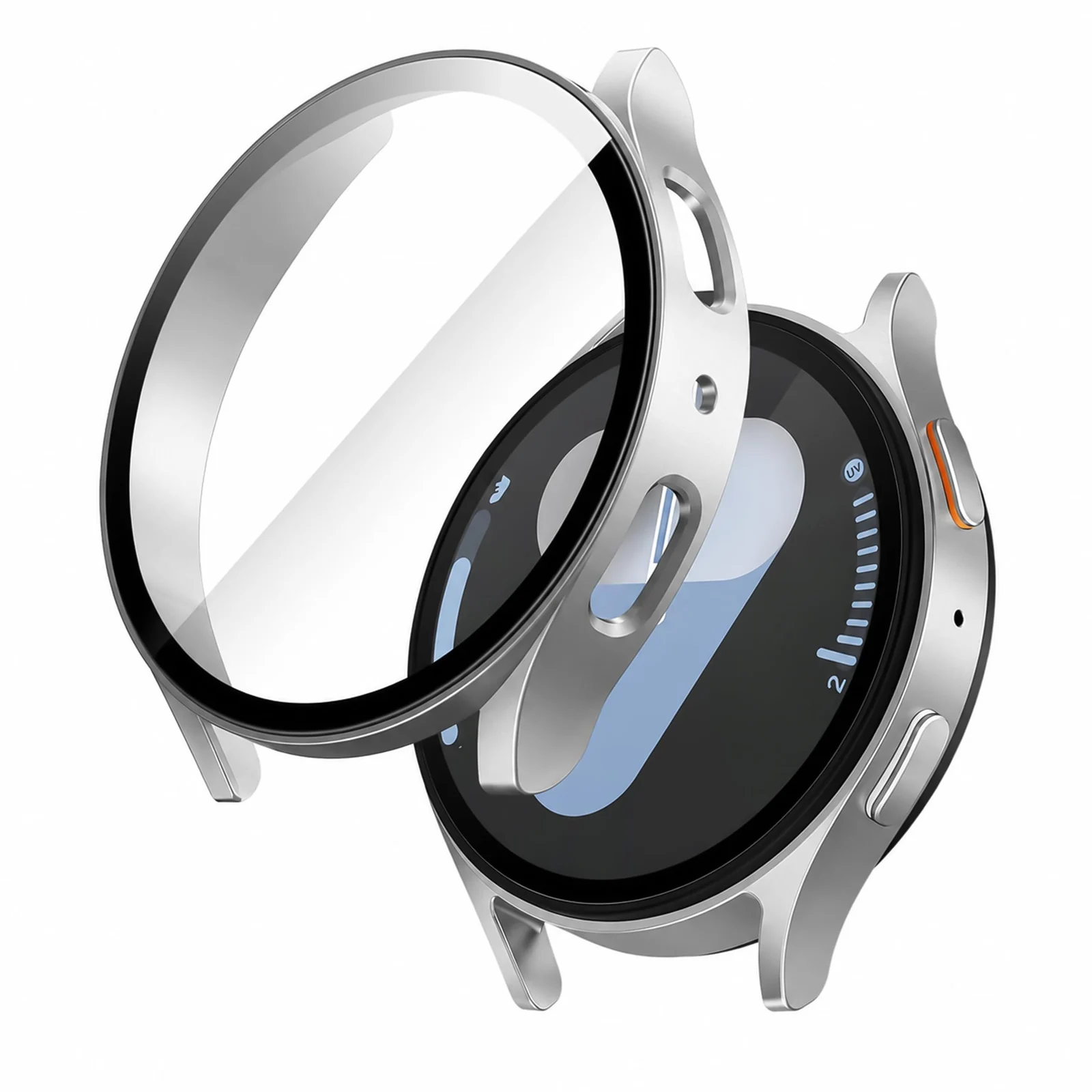 DL3 MOBILAK Full-Coverage Watch Case with Tempered Glass for Samsung Galaxy Watch 7 40 mm, Silver