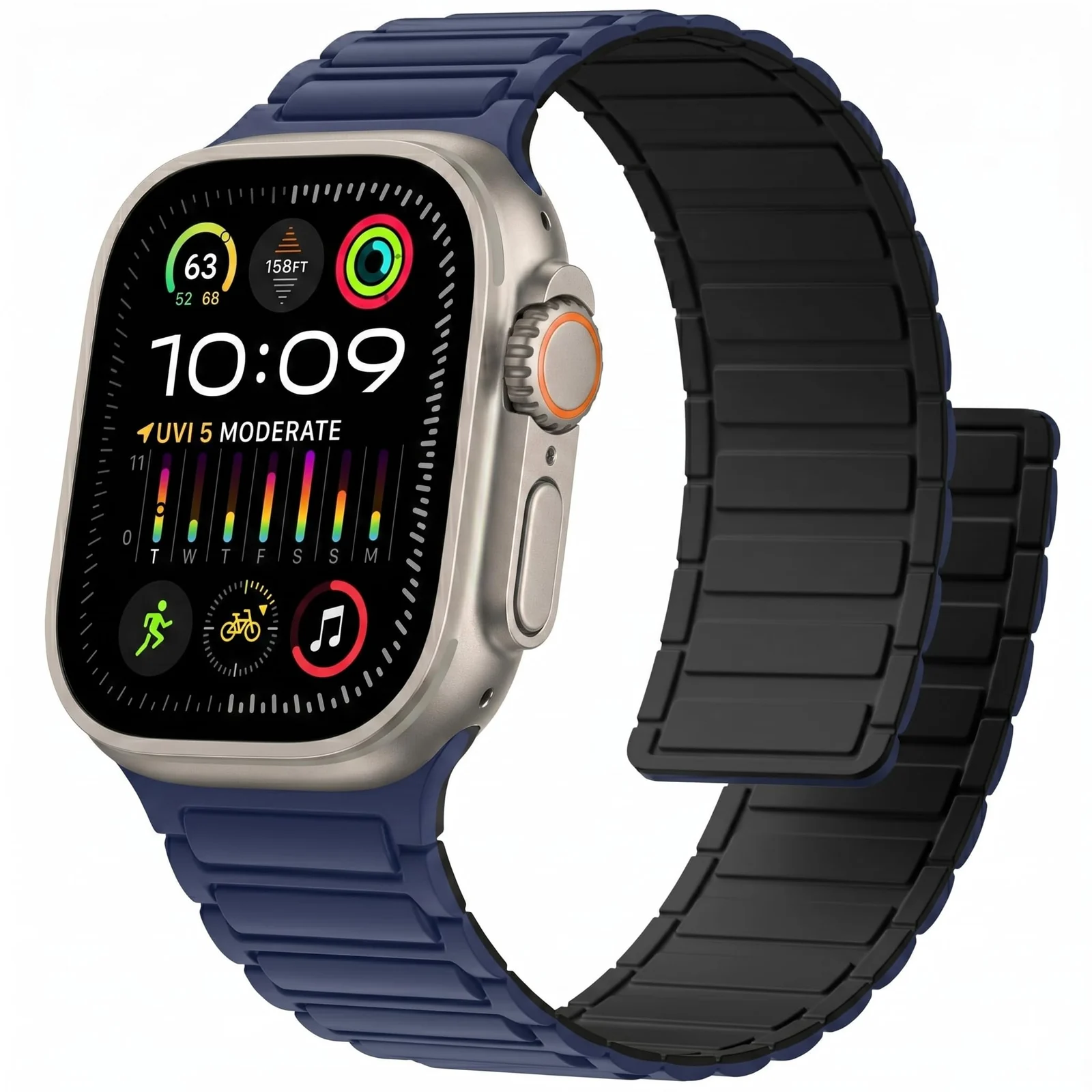 DL3 Mobilak Silicone Straps Compatible with Apple Watch Ultra Strap 49mm 46mm 45mm 44mm 42mm, Loop Band with Strong Magnetic Closure Designed for iWatch Ultra Ultra 2 Series 11 10 9 8 7 6 5 4 3 2 1 SE - A-Blue/Black