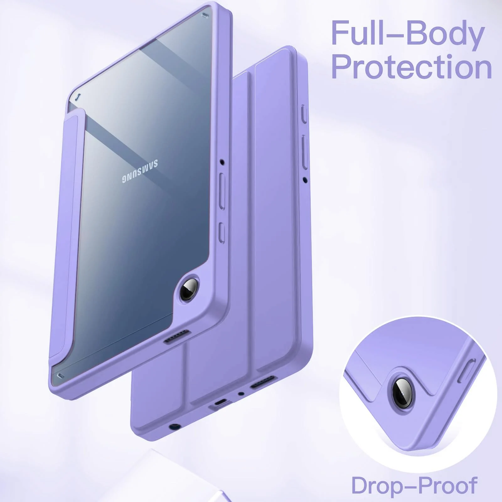 DL3 Mobilak Samsung Galaxy Tab A9+/ A9 Plus Case 11 inch 2023 (SM-X210/X216/X218) with Pen Holder, Soft TPU Back Trifold Stand Protective Smart Cover Flip, Auto Wake&Sleep - Lavender