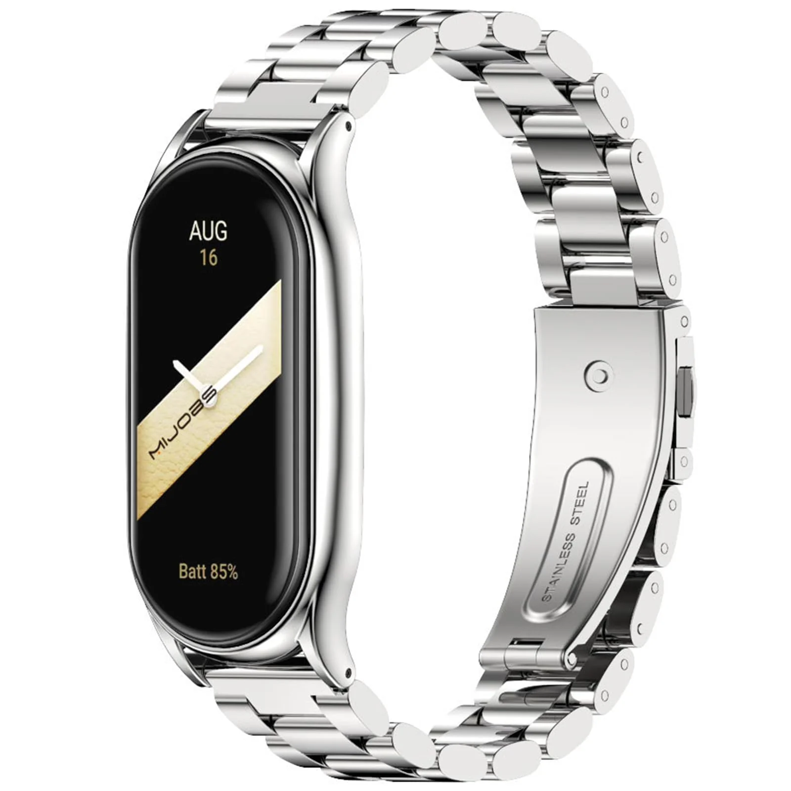MOBIGON Stainless Steel Bracelet Strap with Double-Folding Clasp for Xiaomi Smart Band 8 / 9 / 10, Silver