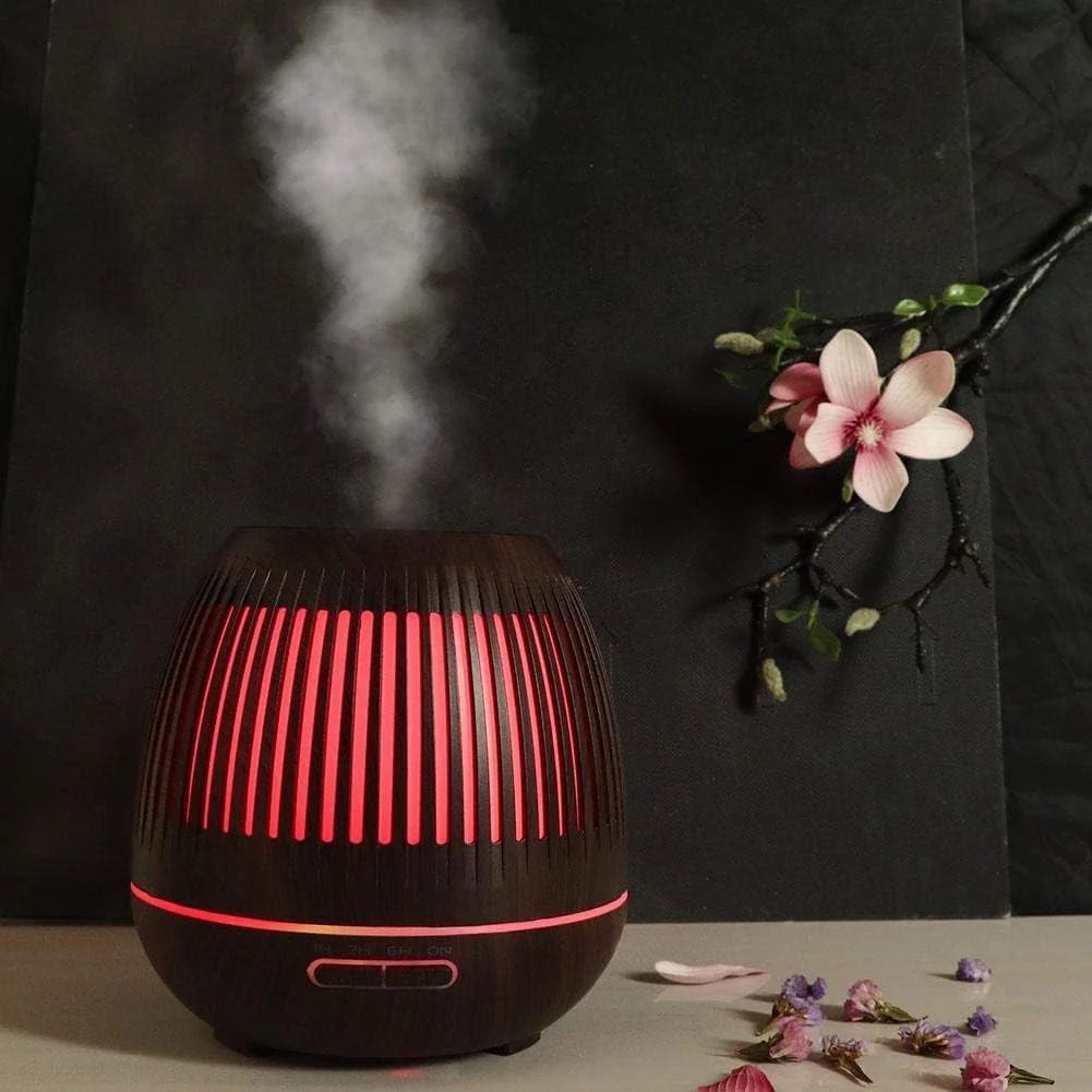 Mobigon Essential Oil Diffuser, Aromatherapy Diffuser 500ml with Remote Control, 4 Timer & Auto-Off Safety Switch, 7 Color LED Lights Mode, 10 Hours Quiet Humidifier for Bedroom - D.Dark Woody