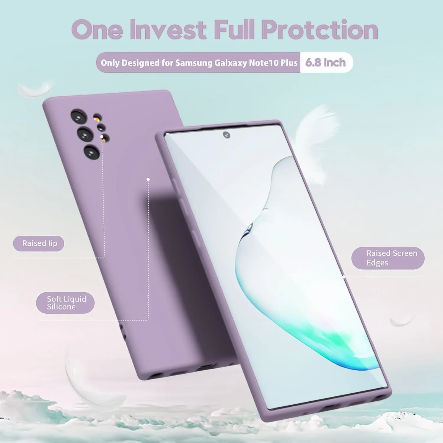 DL3 Mobilak Liquid Silicone Case for Samsung Galaxy Note10 Plus, Shock-absorbing protection, Scratch-resistant surface, Soft microfiber lining - Lavender