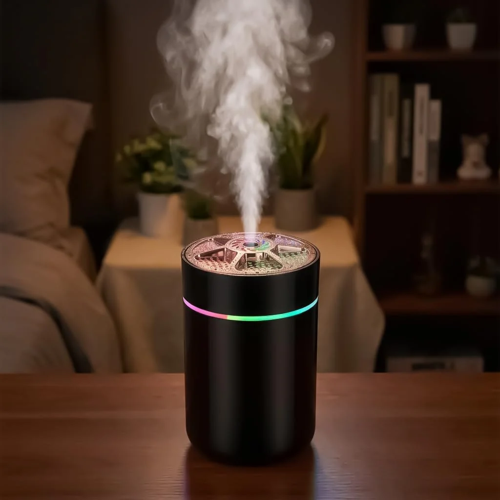MOBIGON 220 ml USB Humidifier with Night Light, Black