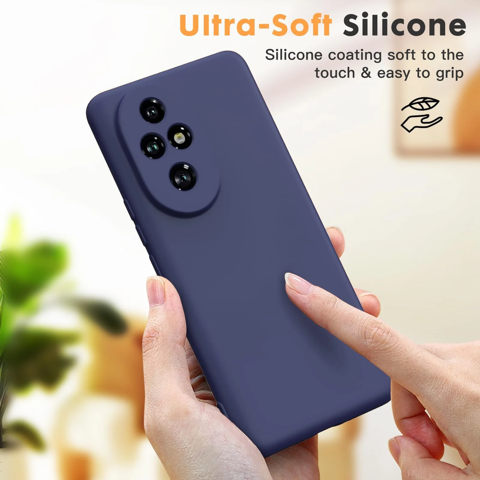 DL3 Mobilak Liquid Silicone Protective Case for Honor 200 5G with Camera Protection and Microfiber Lining - Dark Blue