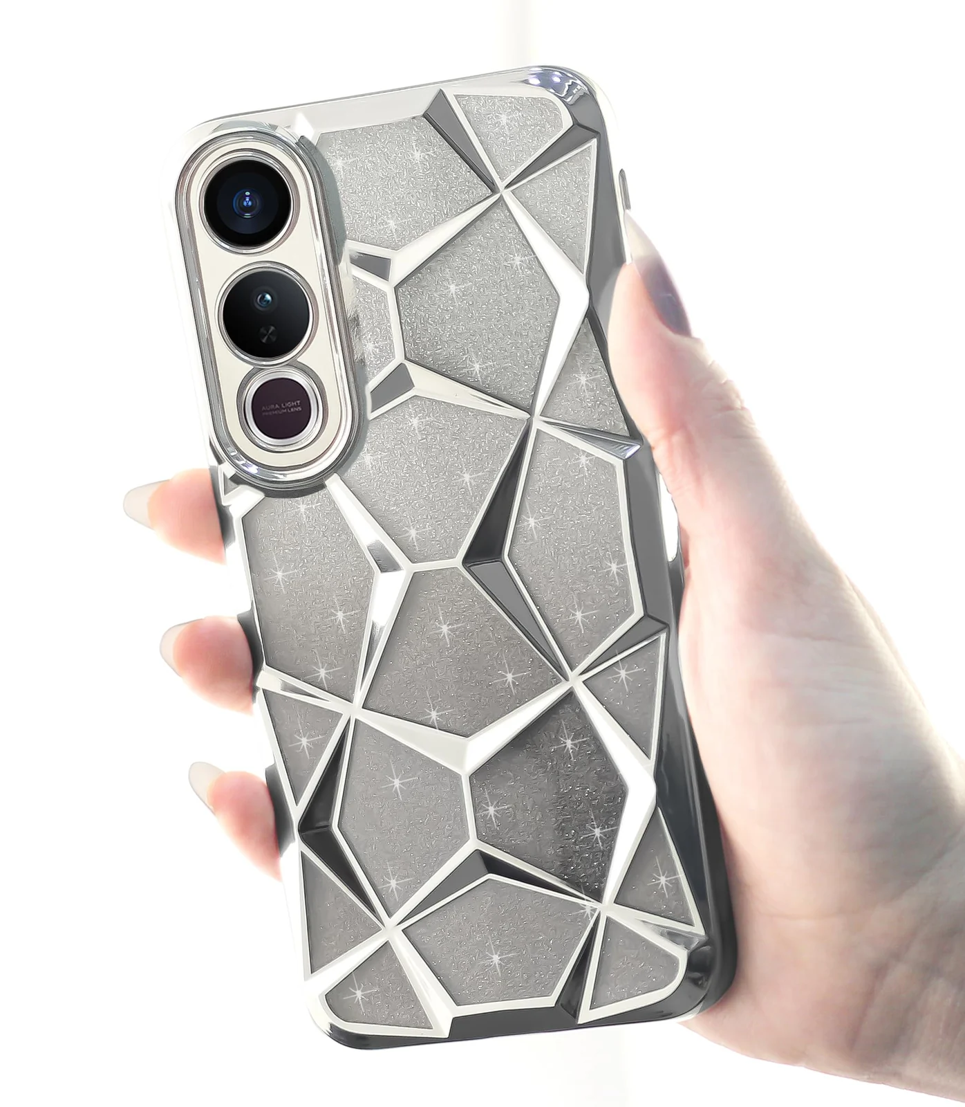 DL3 Mobilak Compatible with Vivo V50 Lite 4G / 5G Case Plating Bling Gradient Glitter Clear Cover Soft TPU Silicone Cute Camera Protection Shockproof Back for Women Girls Case - Silver