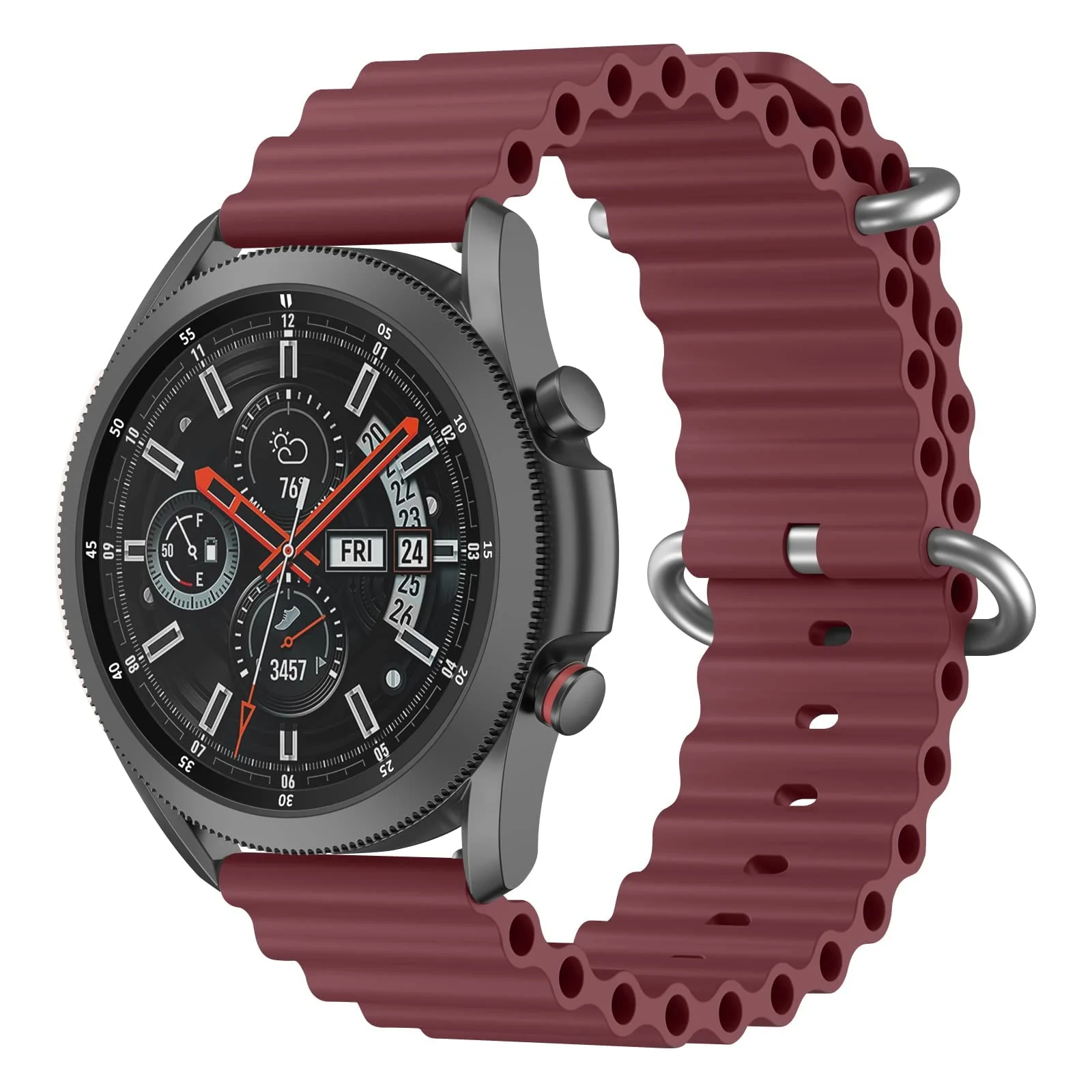 DL3 Mobilak Ocean Bands Silicone 20MM Strap For Samsung Galaxy Watch 7 6 5 4 40mm 44mm/5 Pro 45mm/S2 classic/active 2 40mm 44mm/Amazfi GTS 2/2e/GTS 3/3 Pro/GTS 4/GTS 2 Mini/3 Mini/4 Mini/Bip 3 Pro - Wine Red