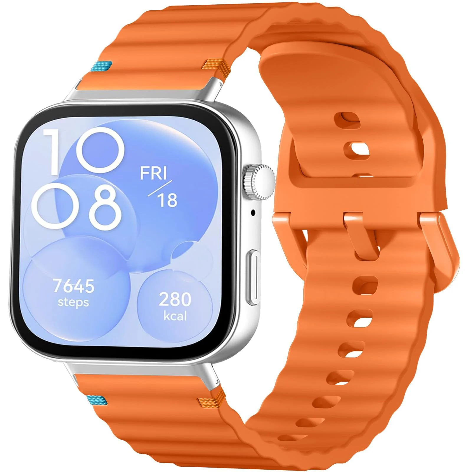 DL3 Mobilak Silicone Wave Stitching Wristband for Huawei Watch Fit 3/Watch Fit 4 Pro/Fit 4 Strap, Watchbands Breathable Sport Bands Armband Quick Release Strap Adjustable Bracelet - Orange