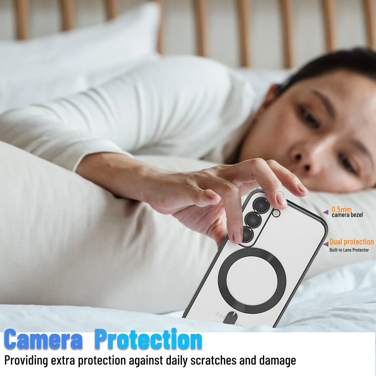 DL3 Mobilak Clear MagSafe-Compatible Magnetic Case for Samsung Galaxy S21 FE 5G with Camera Protection and Shockproof Design - Black