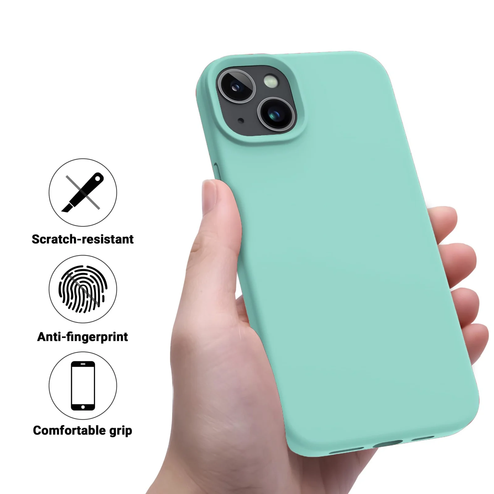 "DL3 Mobilak Liquid Silicone Protective Case with Soft Microfiber Lining for iPhone 15 Plus, iPhone 14 Plus "" - Mint Geen