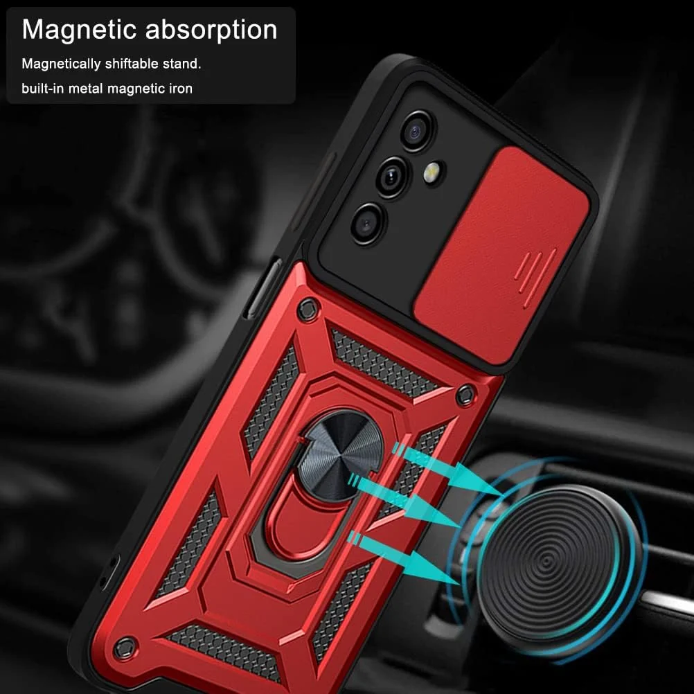 DL3 Mobilak Military-Grade Protective Case with Sliding Camera Cover, Metal Ring Kickstand and Magnetic Car-Mount Support for vivo V25 5G / V25E 4G / X80 Lite - Red