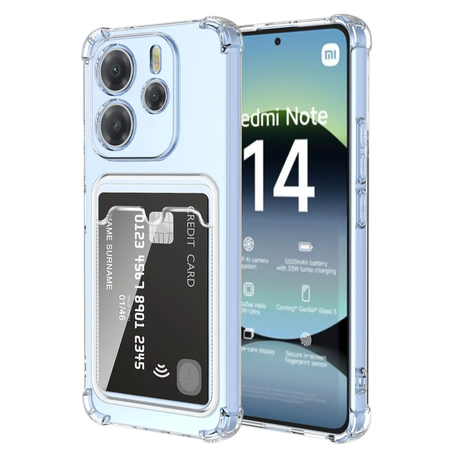 DL3 Mobilak Clear TPU Card Holder Case for Xiaomi Redmi Note 14 4G with Camera Protection and Shockproof Design - Transparent