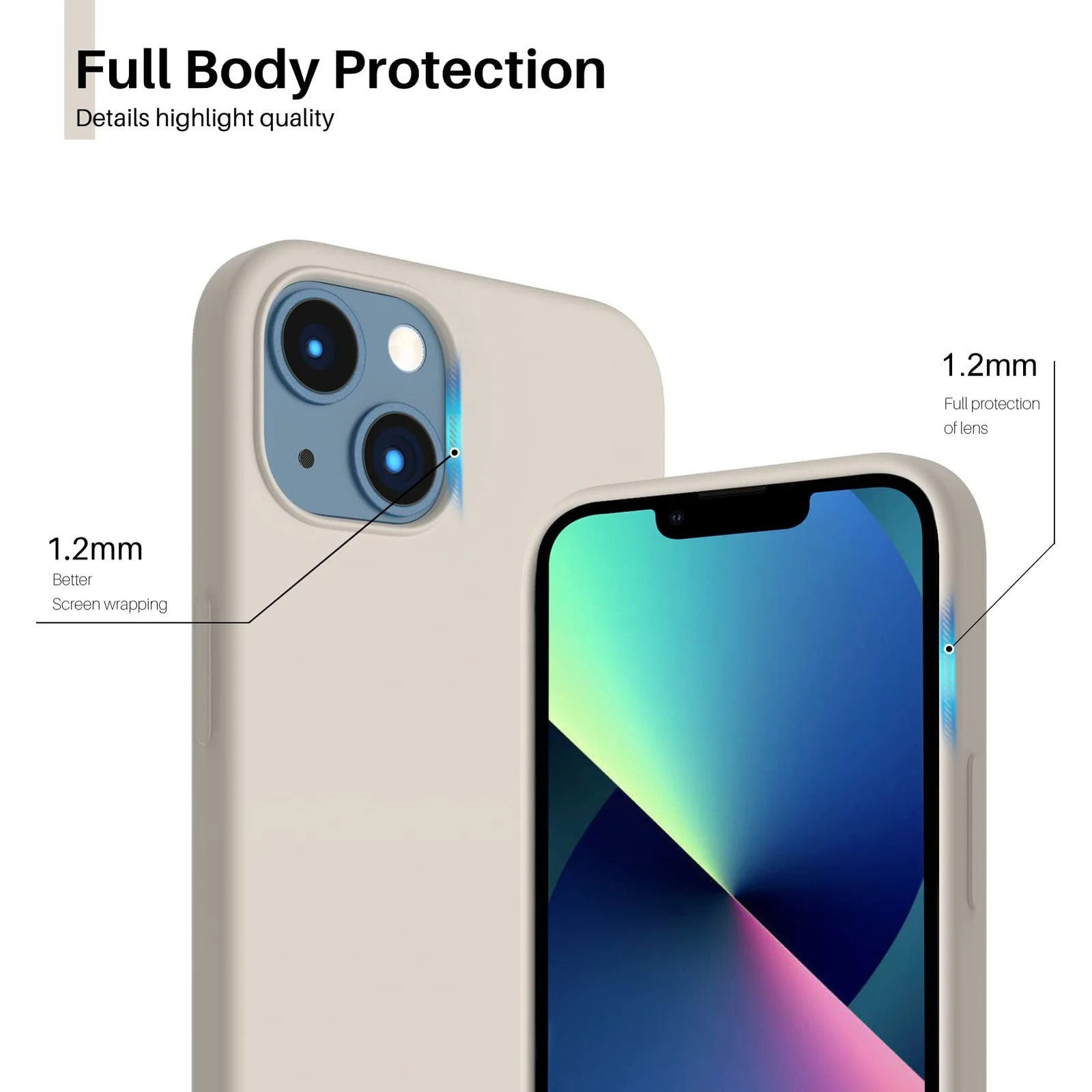 DL3 Mobilak Liquid Silicone Protective Case with Soft Microfiber Lining for iPhone 14 (6.1 Inch) - Stone