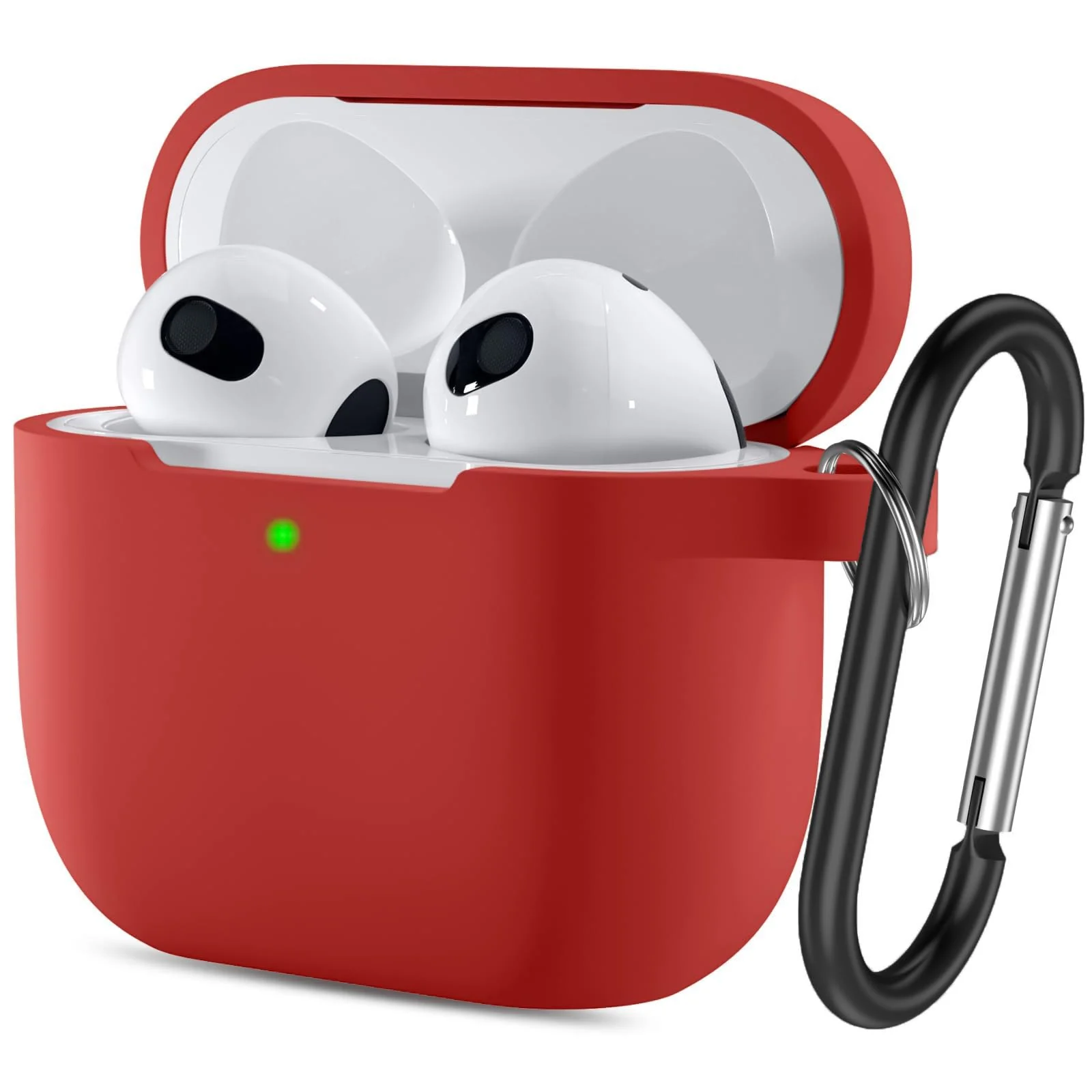 DL3 Mobilak Case Compatible with AirPods 3, Silicone Protective Accessories Skin with Keychain Compatible with AirPods 3rd Generation 2021 for Women Girl, Front LED Visible - A. Red