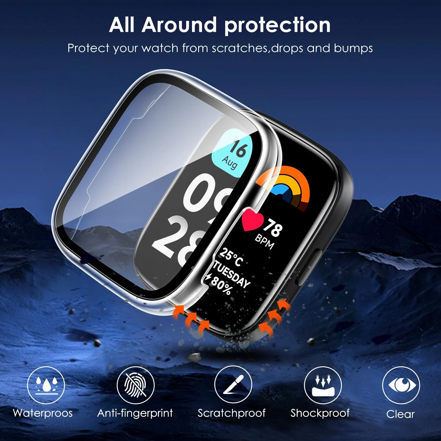 DL3 Mobilak Protective Case Compatible with Xiaomi Redmi Watch 3 Lite/Redmi Watch 3 Active 9H Hardness PC Case Bumper Full Slim Protective Cover with Tempered Glass - Clear