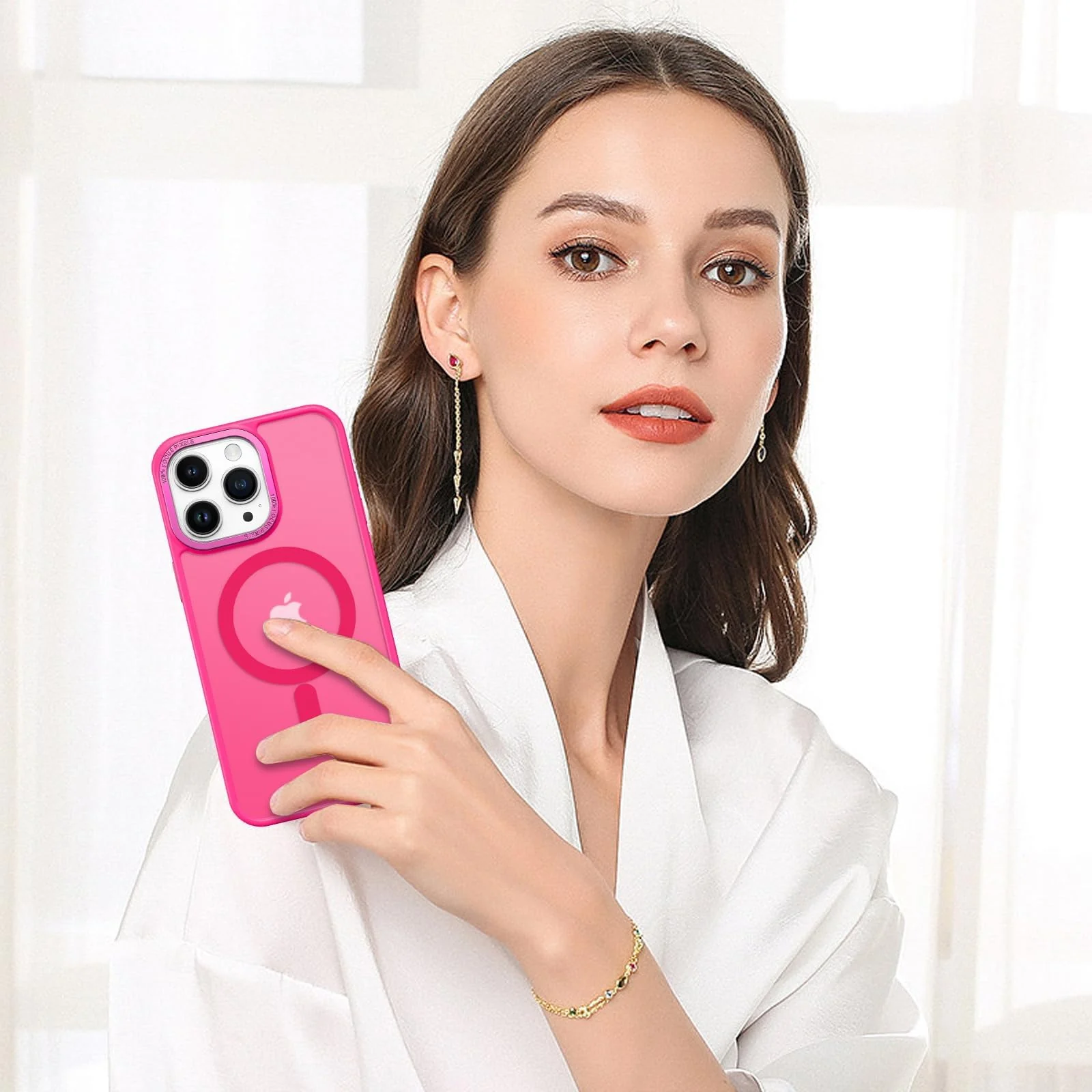 DL3 Mobilak Case for iPhone 15 Pro 6.1-Inch Magnetic Translucent Matte Phone Cases [Compatible with MagSafe] Thin Slim Fit Shockproof Hard Protective Cover for Women Men Girls - Hot Pink
