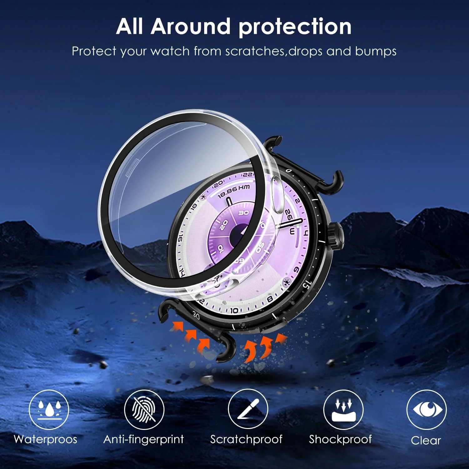 DL3 MOBILAK Full-Coverage Watch Case with Tempered Glass for Huawei Watch GT 6 41 mm, Clear