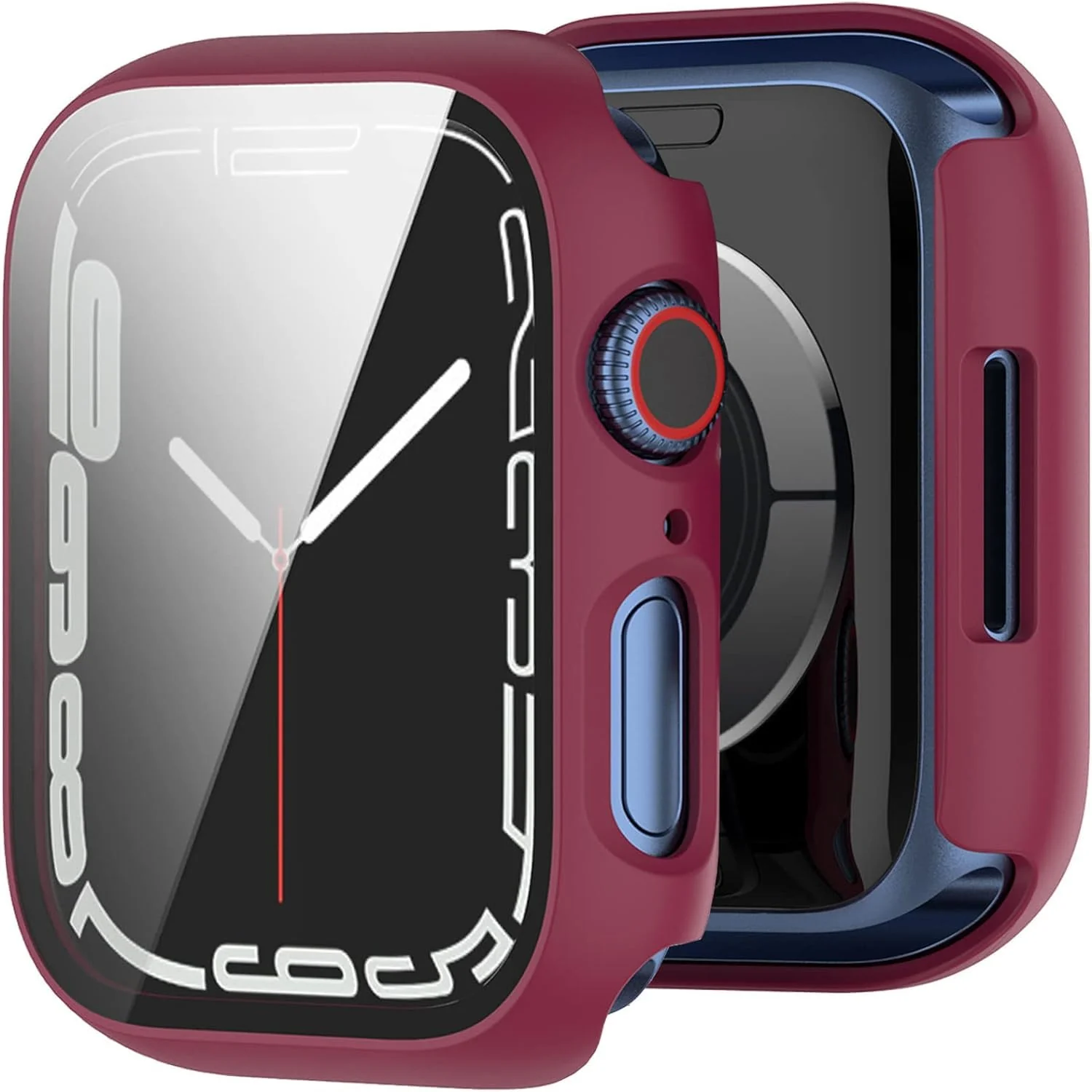 DL3 Mobilak Hard Case Designed for Apple Watch Series 9/8/7 45mm, Built-in 9H [HD Clear] Tempered Glass Screen Protector, [Full Protection] Slim Cover for iWatchSeries 9/8/7 45mm - Wine Red