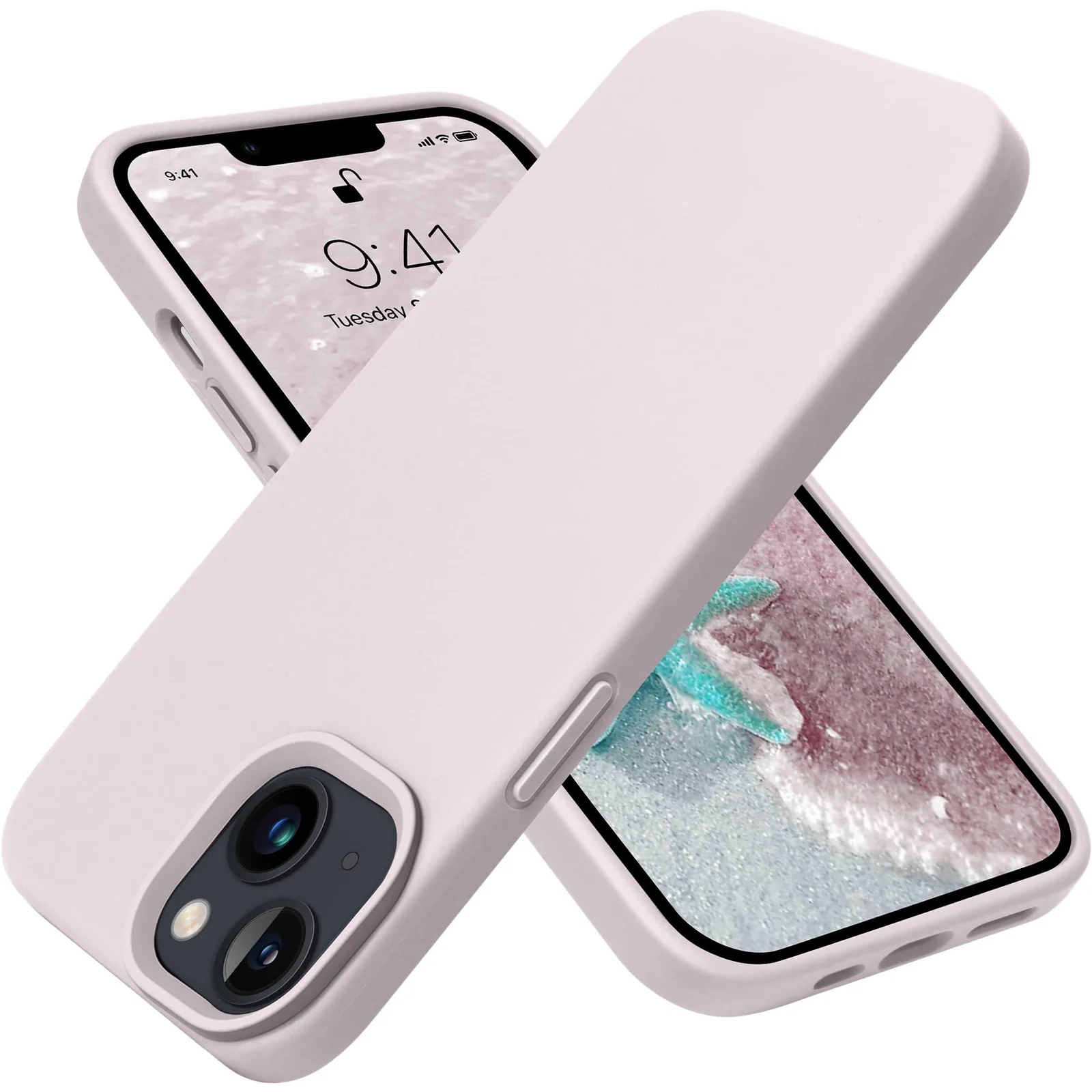 DL3 Mobilak Liquid Silicone Protective Case for iPhone 15 with Camera Protection and Microfiber Lining - Ice Pink