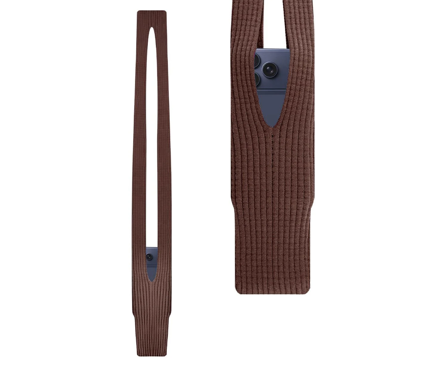 DL3 Mobilak Phone Pocket Lanyard Crossbody Strap 80cm, Universal Stretch Knit Mobile Holder Pouch, Hands-Free Shoulder Phone Bag for iPhone & All Smartphones, Lightweight Minimalist Design - Cinnamon