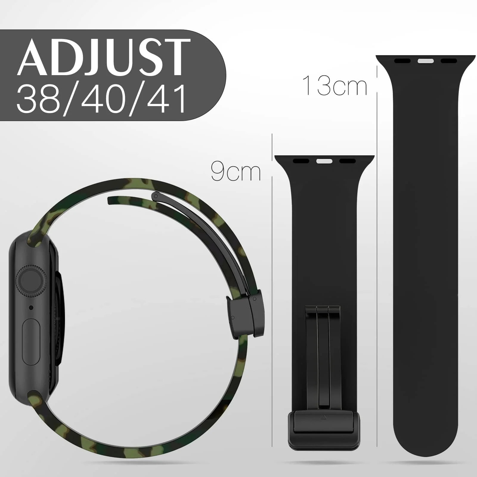 DL3 Mobilak Magnetic for Apple Watch Ultra Band 49mm 45mm 44mm 41mm 40mm 38mm 42mm, Soft Sport Silicone Strap for iwatch Series 9 8/7/6/5/4/3/2/SE/Ultra 2 (Camouflage, 38mm/40mm/41mm) - Camouflage Green