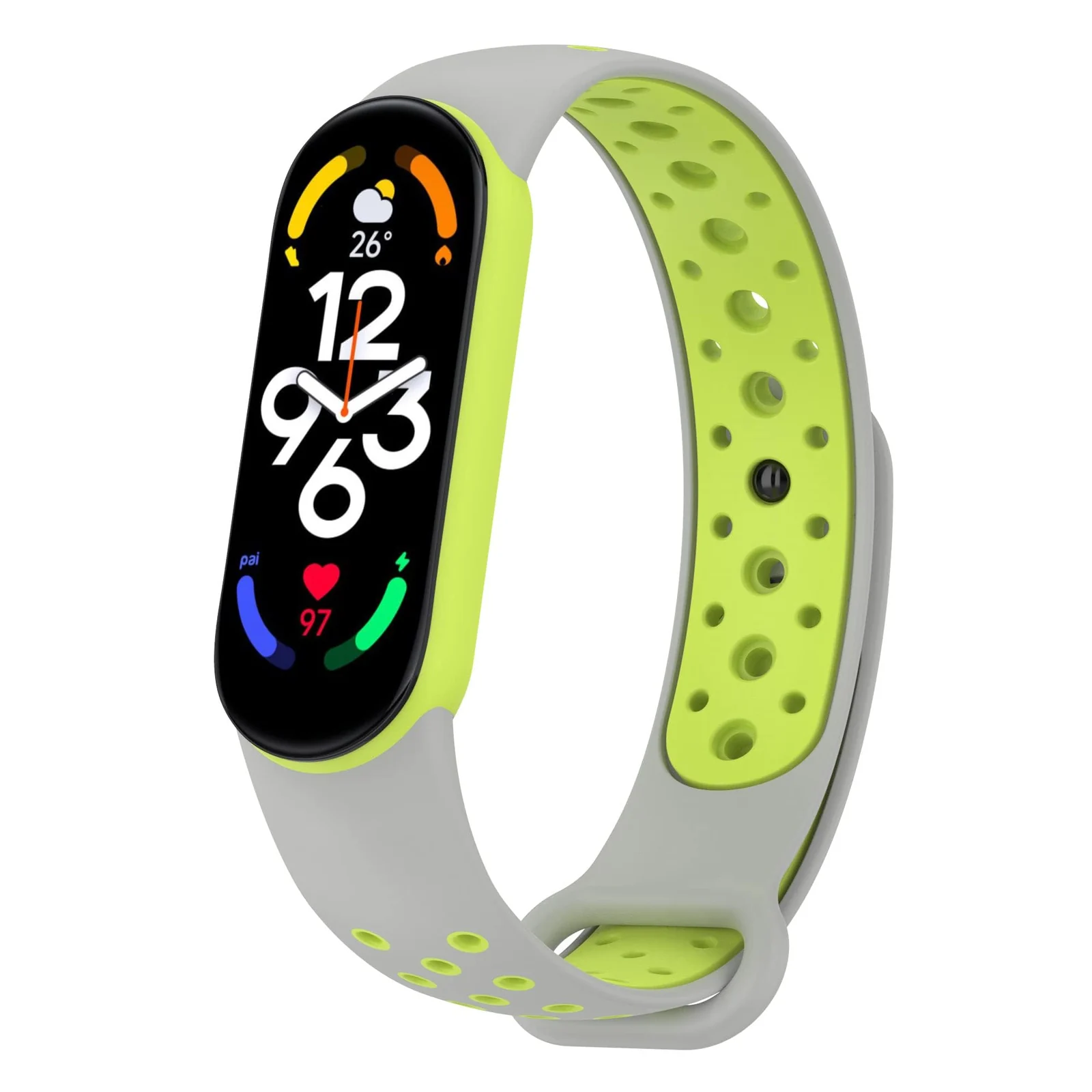 DL3 Mobilak Strap for Xiaomi Mi Band 7 6 5/Amazfit Band 5, Women Men Armband, Two Colours Breathable Adjustable Soft Silicone Replacement Strap for Xiaomi Mi Band 7/6/5/Amazfit Band 5 - Gray Lemon
