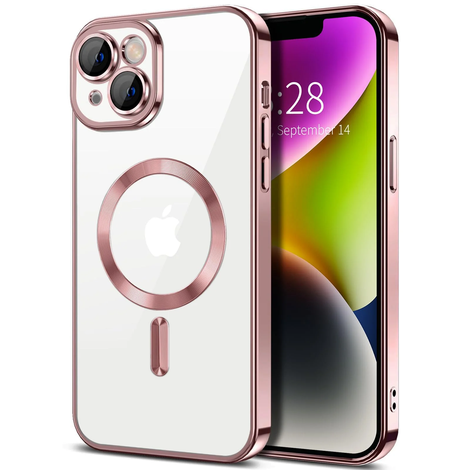 DL3 Mobilak Clear MagSafe-Compatible TPU Case and Camera Lens Protector for iPhone 13 (6.1 Inch) - Rose Gold