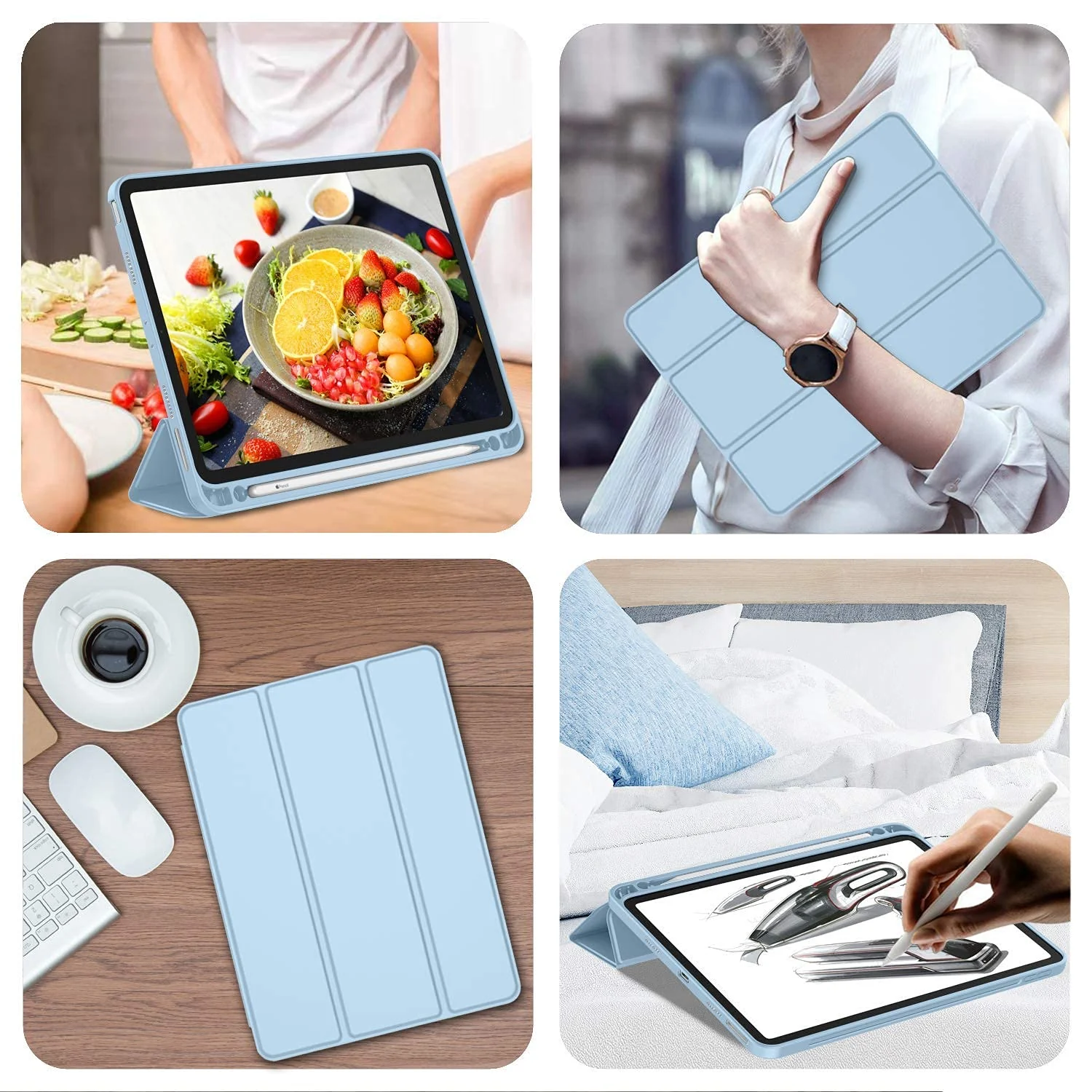 DL3 Mobilak iPad Pro 11 Inch Case 2022(4th Gen)/2021(3rd Gen)/2020(2nd Gen) with Pencil Holder, Smart Case [Support Touch ID and Auto Wake/Sleep] with Auto 2nd Gen Pencil Charging - Sky Blue