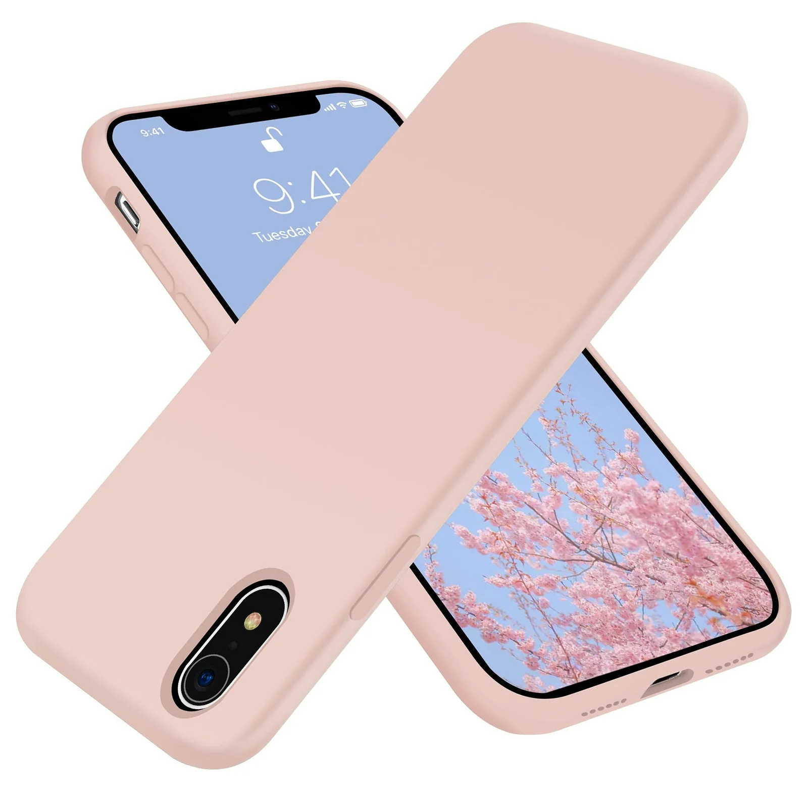 DL3 Mobilak Compatible with iPhone XR Case, Liquid Silicone Case, Full Body Protective Cover, Shockproof, Slim Phone Case, Anti-Scratch Soft Microfiber Lining - Pink Sand