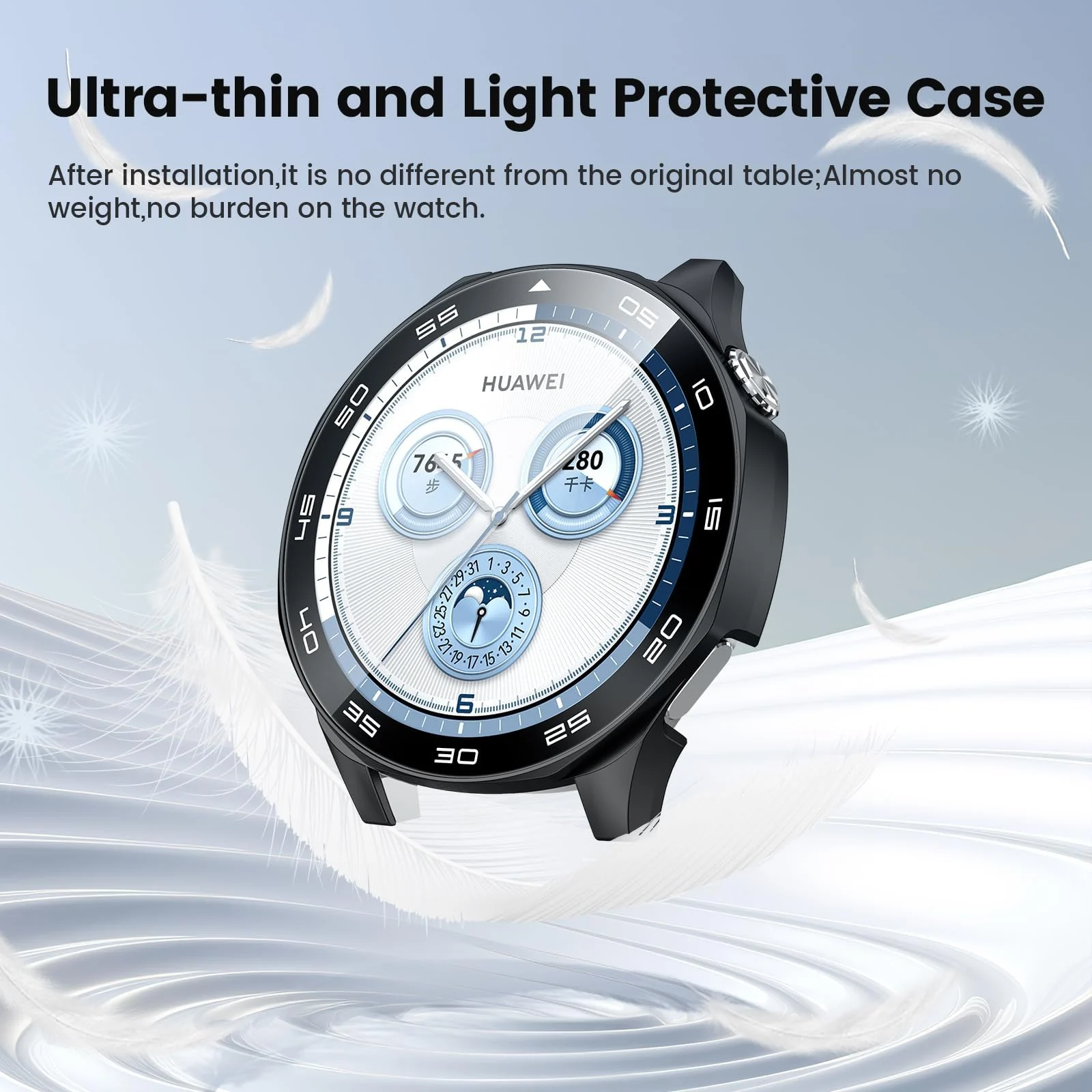 DL3 Mobilak Protective Case for Huawei Watch GT 5 46mm, Hard PC Bumper Cover with Built-in Tempered Glass Screen Protector Shell Cover Full Coverage Scratchproof with Scale - Black