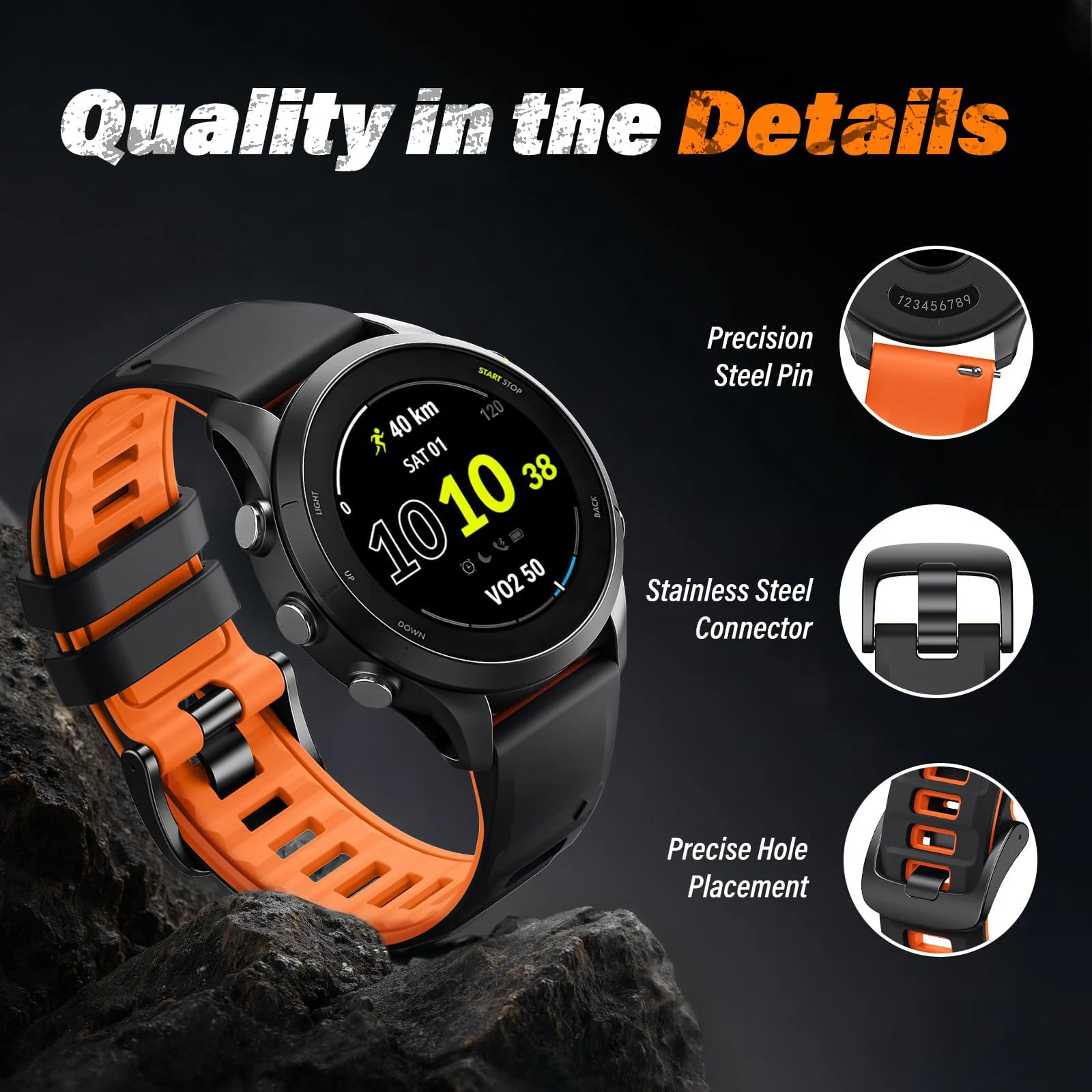 DL3 Mobilak Silicone Sport Band 22MM Strap For Xiaomi Redmi Watch 5 Active/5 Lite/Samsung Galaxy Watch 46mm/Watch 3 45mm/Gear S3/Huawei watch GT5 GT4 GT3 GT2 GT 46MM/GT2E/GT3 Pro/GT 5 Pro/Amazfit GTR4 - Black/orange