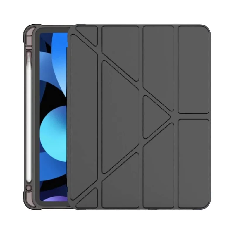 DL3 Mobilak Case For iPad 10th Generation 2022 10.9 Inch with Pencil Holder, iPad 10 [Support Touch ID] Flexible TPU Back Shell Smart Trifold Stand Protective Cover Auto Wake/Sleep - A. Black
