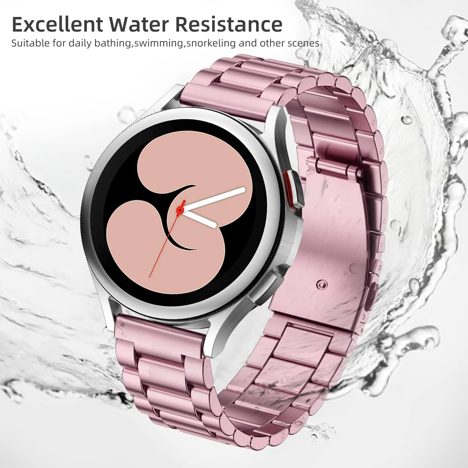 DL3 MOBILAK Adjustable Stainless-Steel Link Watch Strap for watches with 20mm lugs - Pink