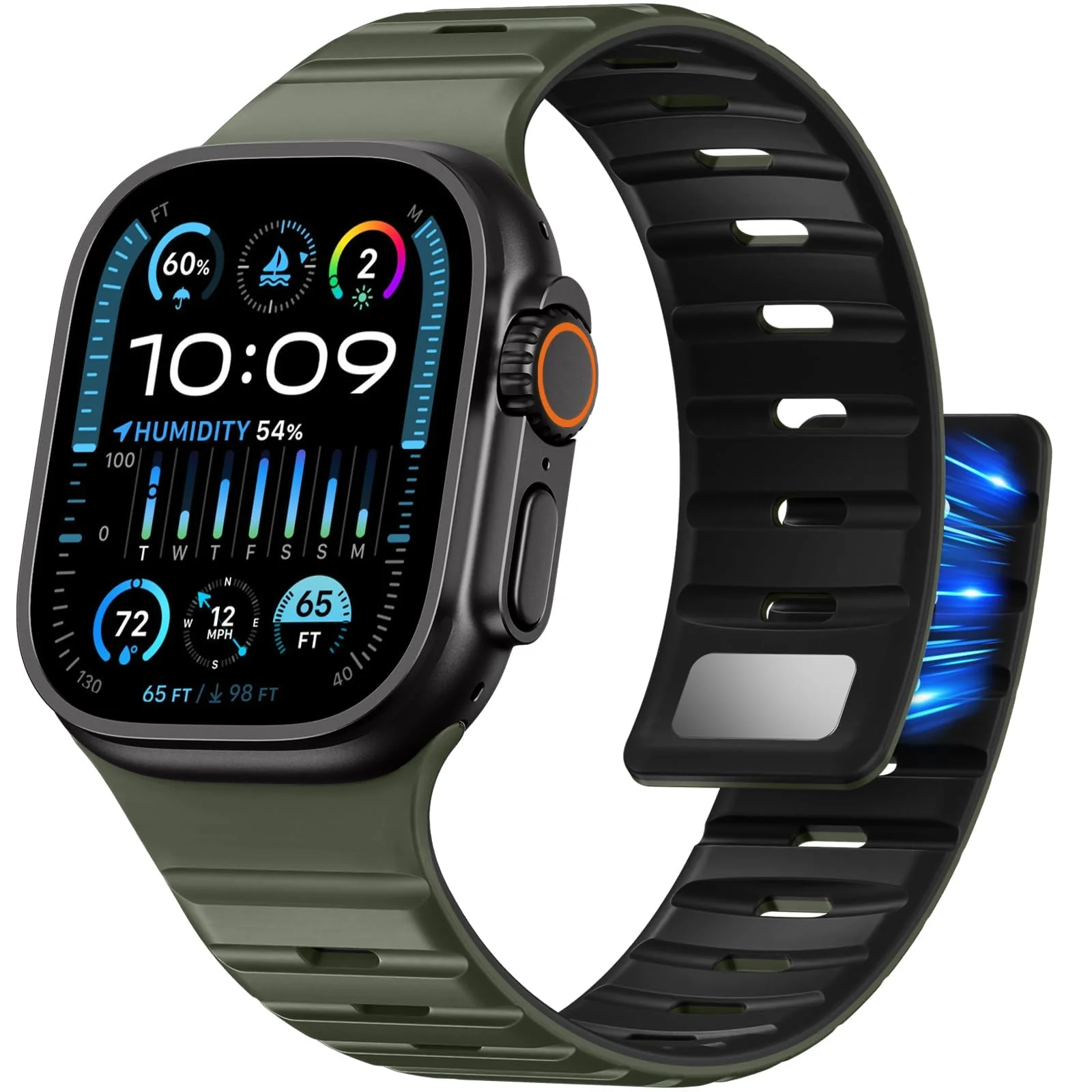 DL3 MOBILAK Adjustable Silicone Sports Watch Strap for 49MM - Green/Black
