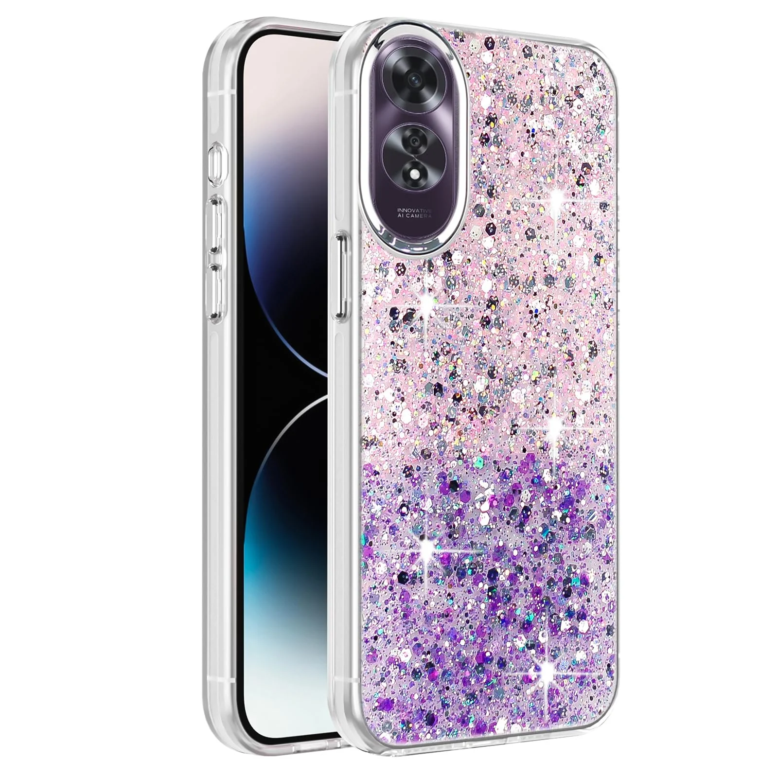 DL3 Mobilak Glitter Protective Case for OPPO A60 4G, Supports wireless charging, Camera protection, Shock-absorbing protection - Pink Purple