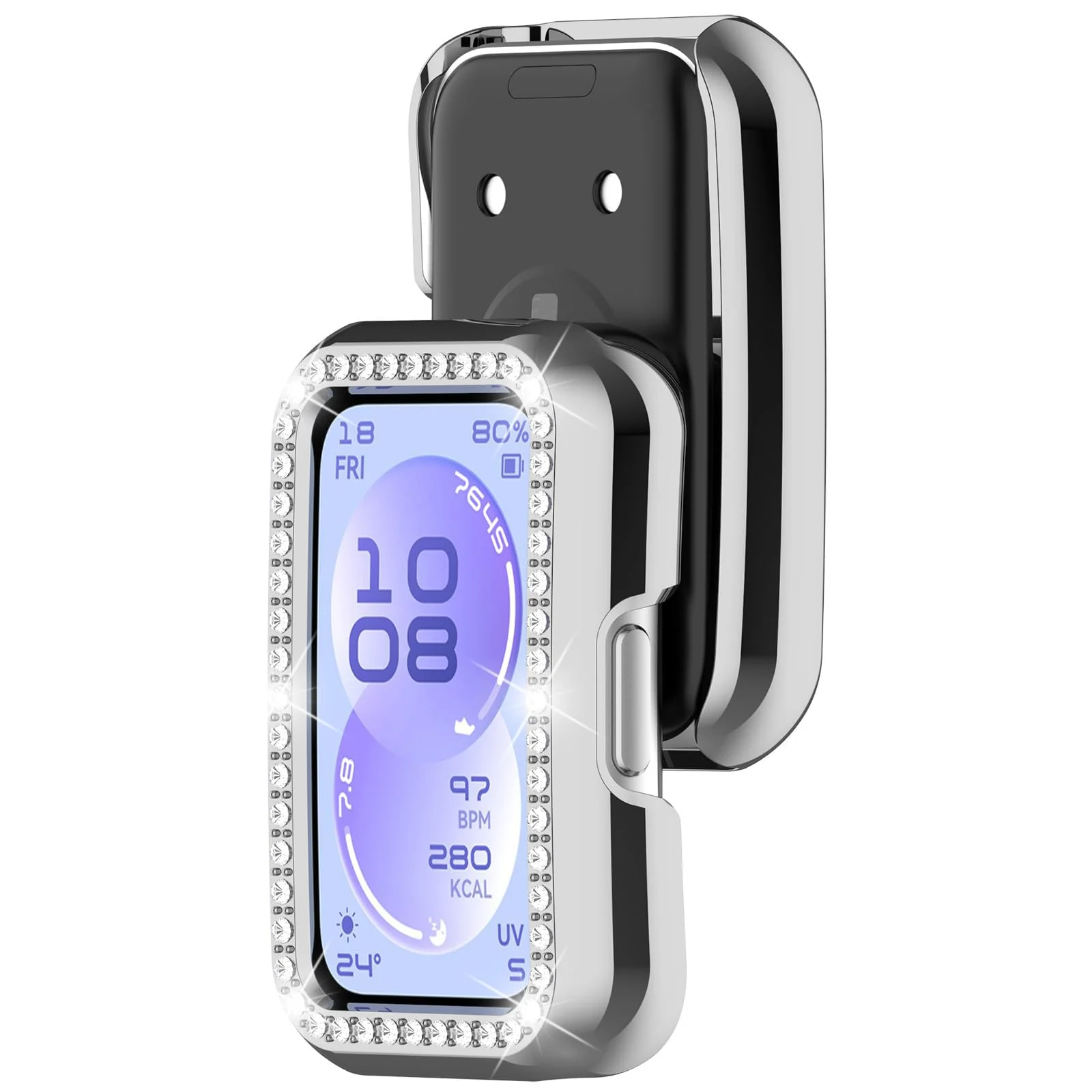 MOBIGON Crystal Bling PC Frame Case for Huawei Band 11, Silver