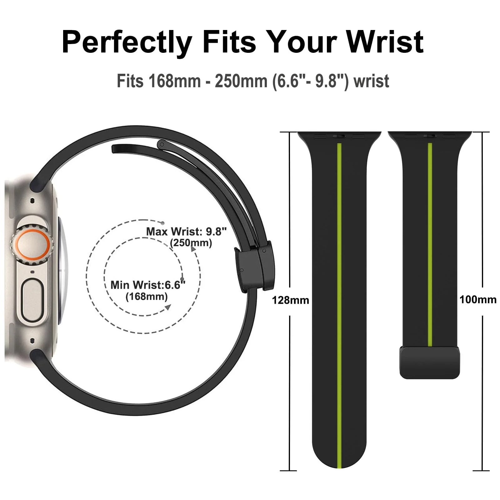 DL3 Mobilak Magnetic Bands for Apple Watch Ultra/Ultra 2 Band 49mm 45mm 44mm 42mm 41mm 40mm 38mm, Soft Sport Silicone Strap for iwatch Series 9/8/7/6/5/4/3/2/1/SE2/SE ( Lime, 42mm/44mm/45mm/49mm) - Black Lime