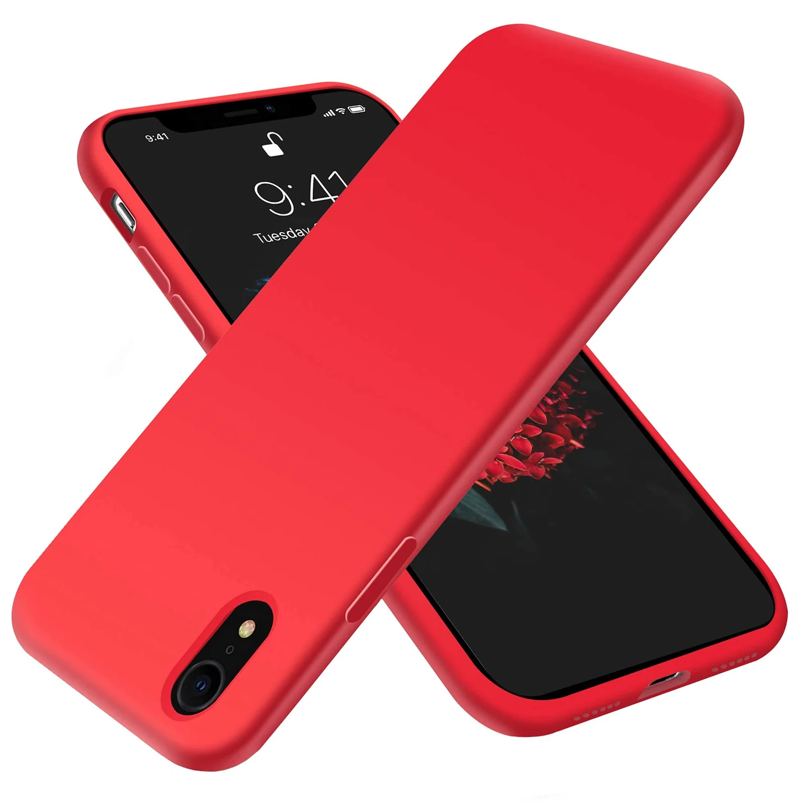 DL3 Mobilak Liquid Silicone Protective Case with Soft Microfiber Lining for iPhone XR - Red